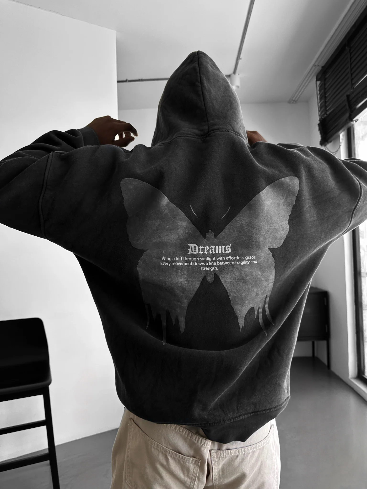 Oversize Washed 'Dreams' Hoodie - Anthracite - Image 5