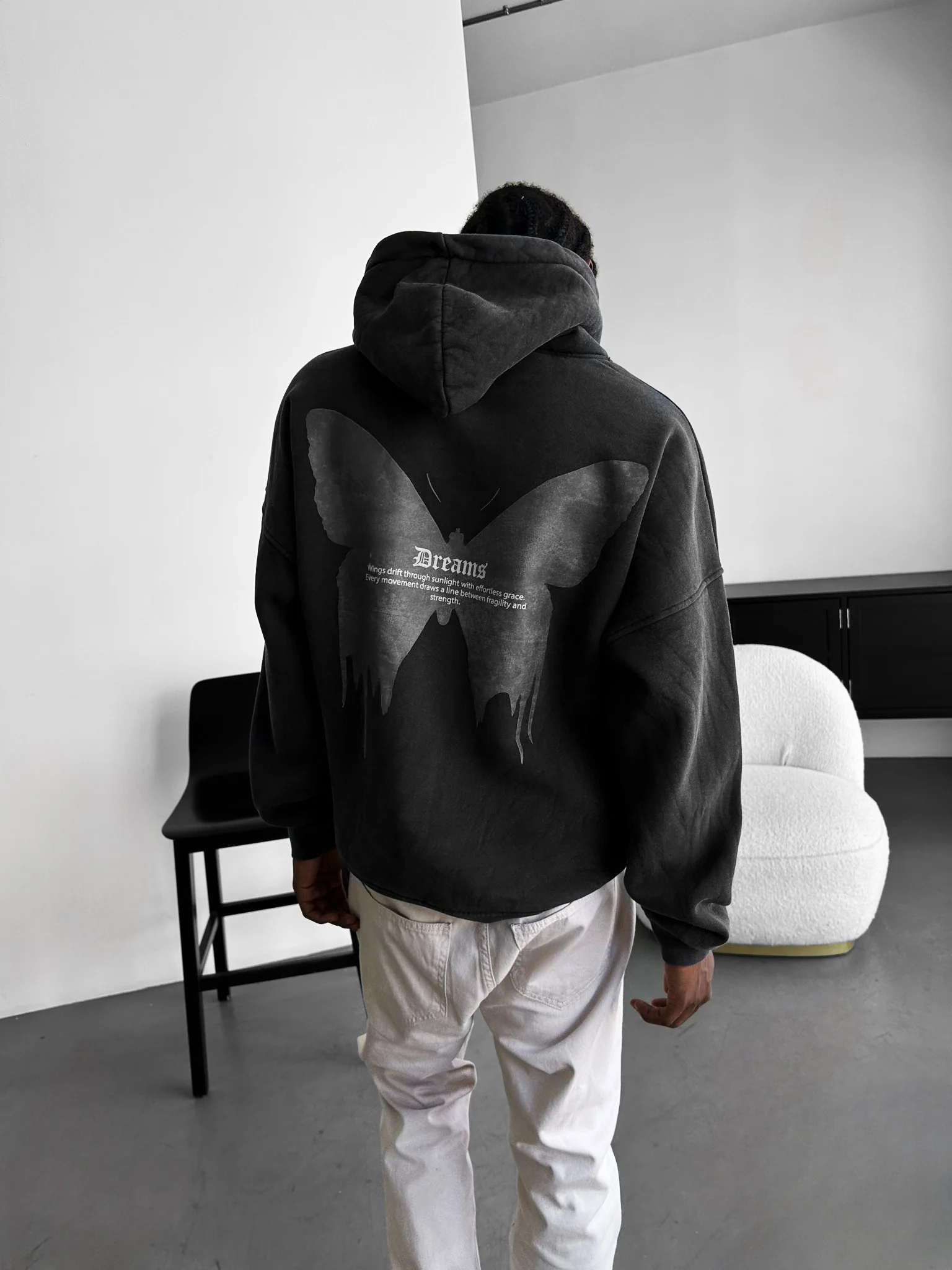 Oversize Washed 'Dreams' Hoodie - Anthracite - Image 6