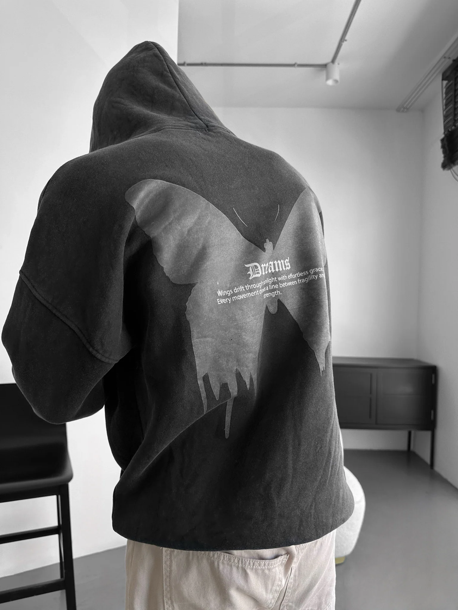 Oversize Washed 'Dreams' Hoodie - Anthracite - Image 8