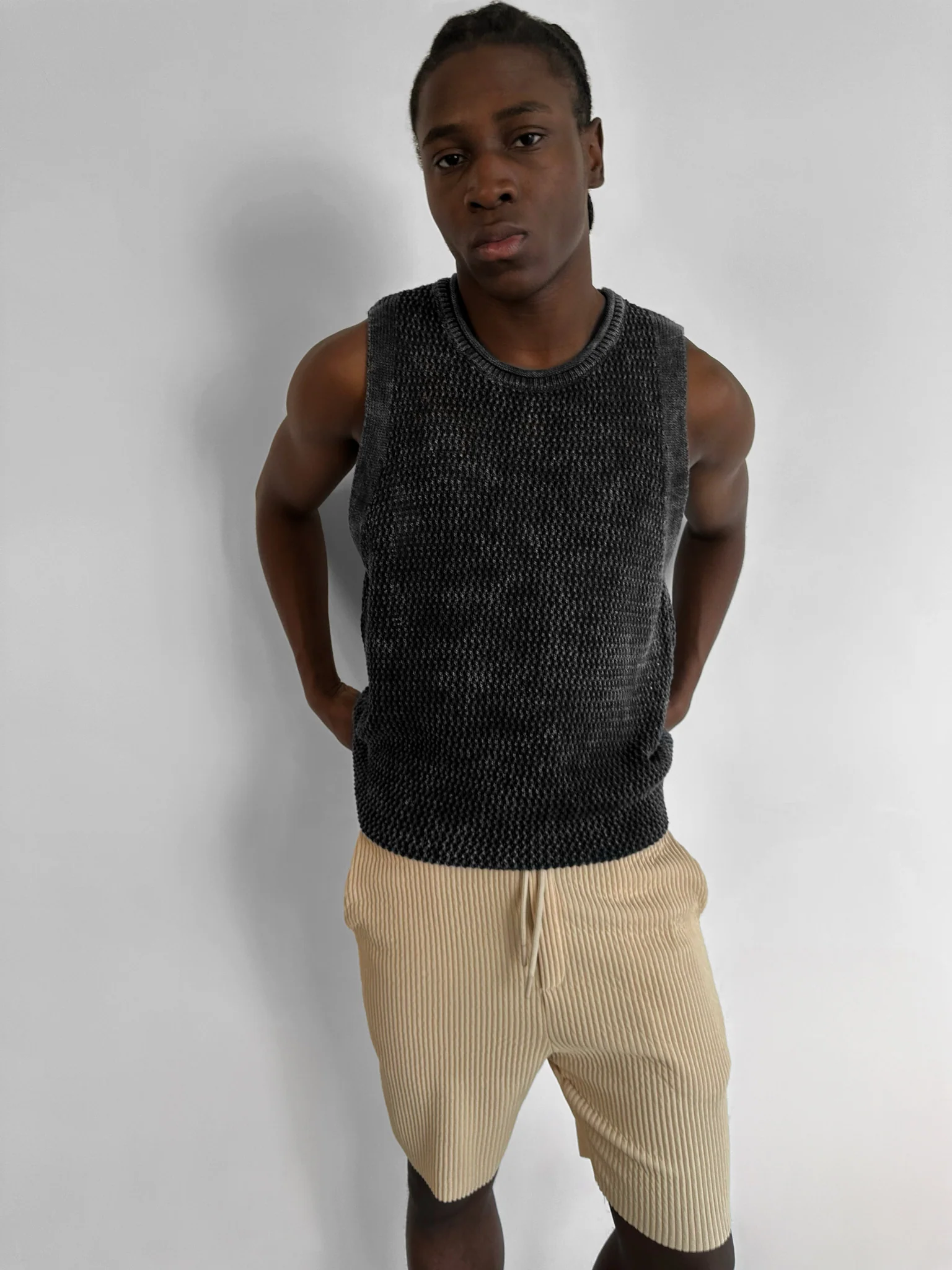 Oversize Washed Knit Tanktop - Black - Image 2