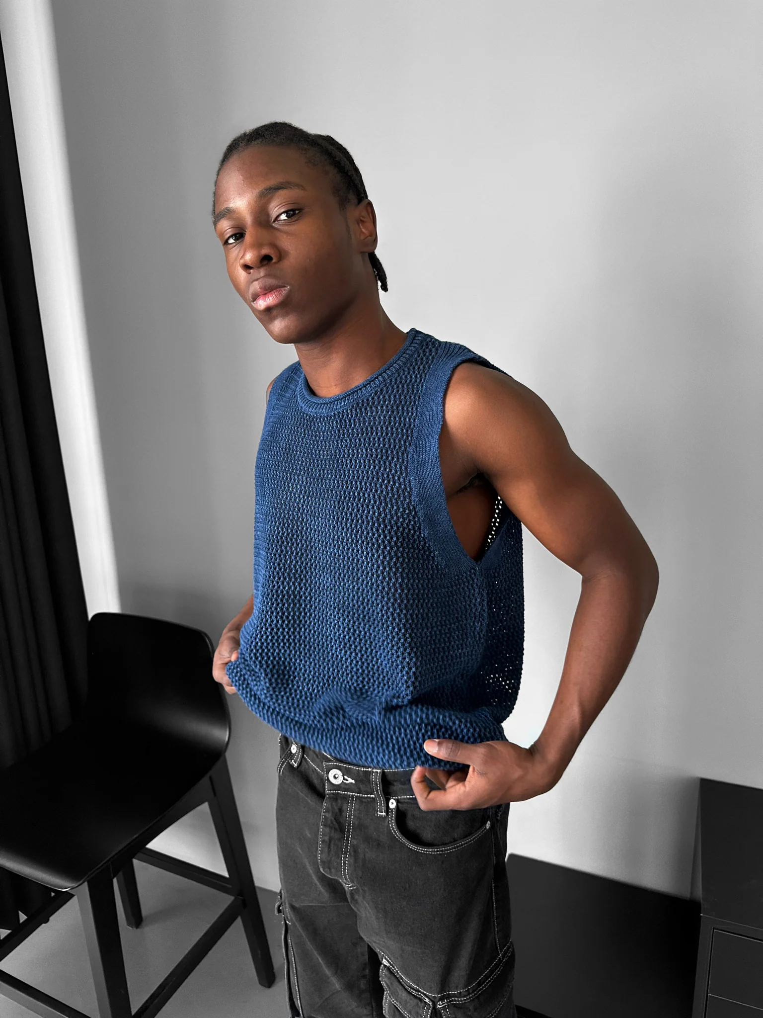 Oversize Washed Knit Tanktop - Blue - Image 2