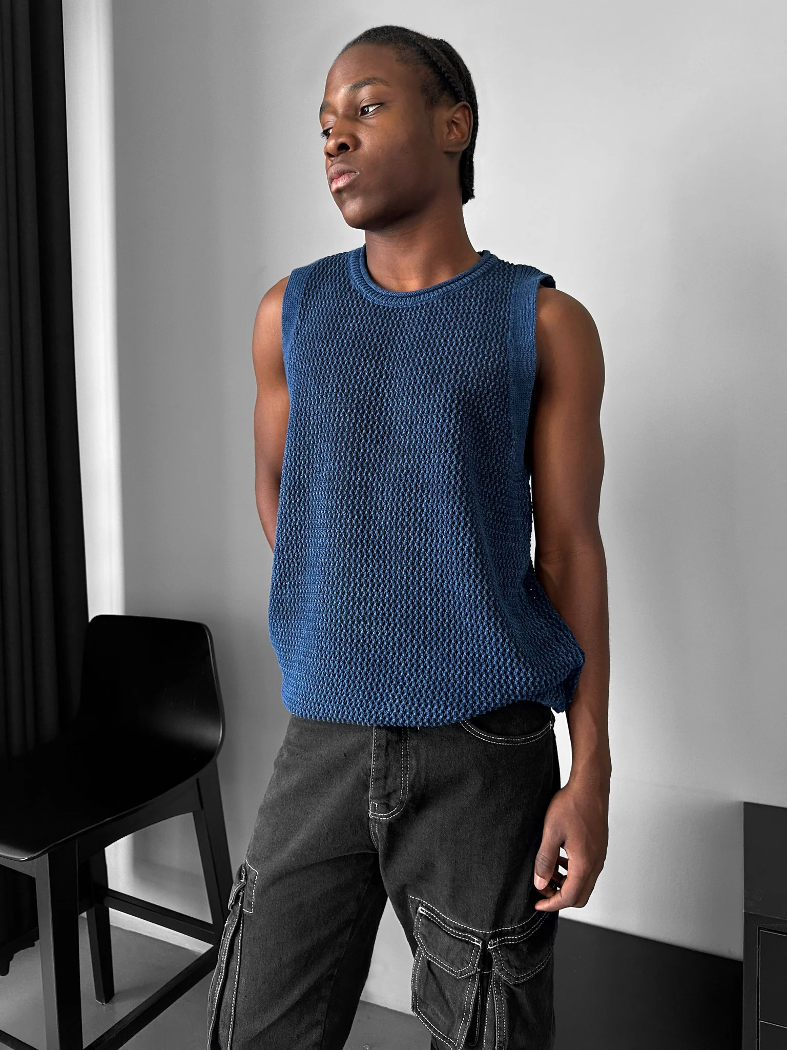 Oversize Washed Knit Tanktop - Blue - Image 3