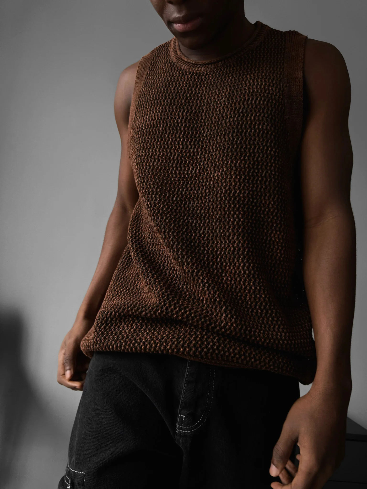 Oversize Washed Knit Tanktop - Brown - Image 2