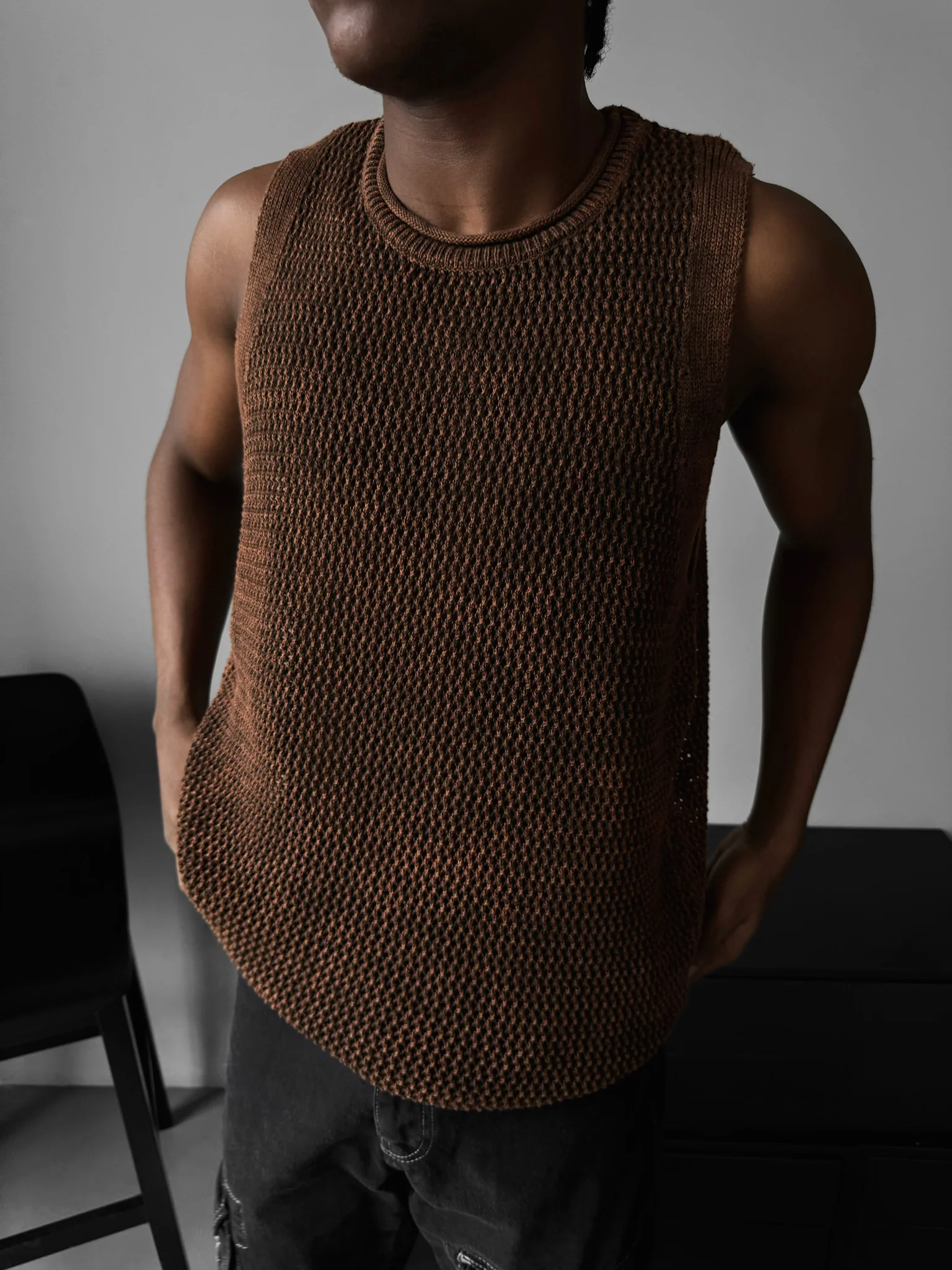 Oversize Washed Knit Tanktop - Brown - Image 4