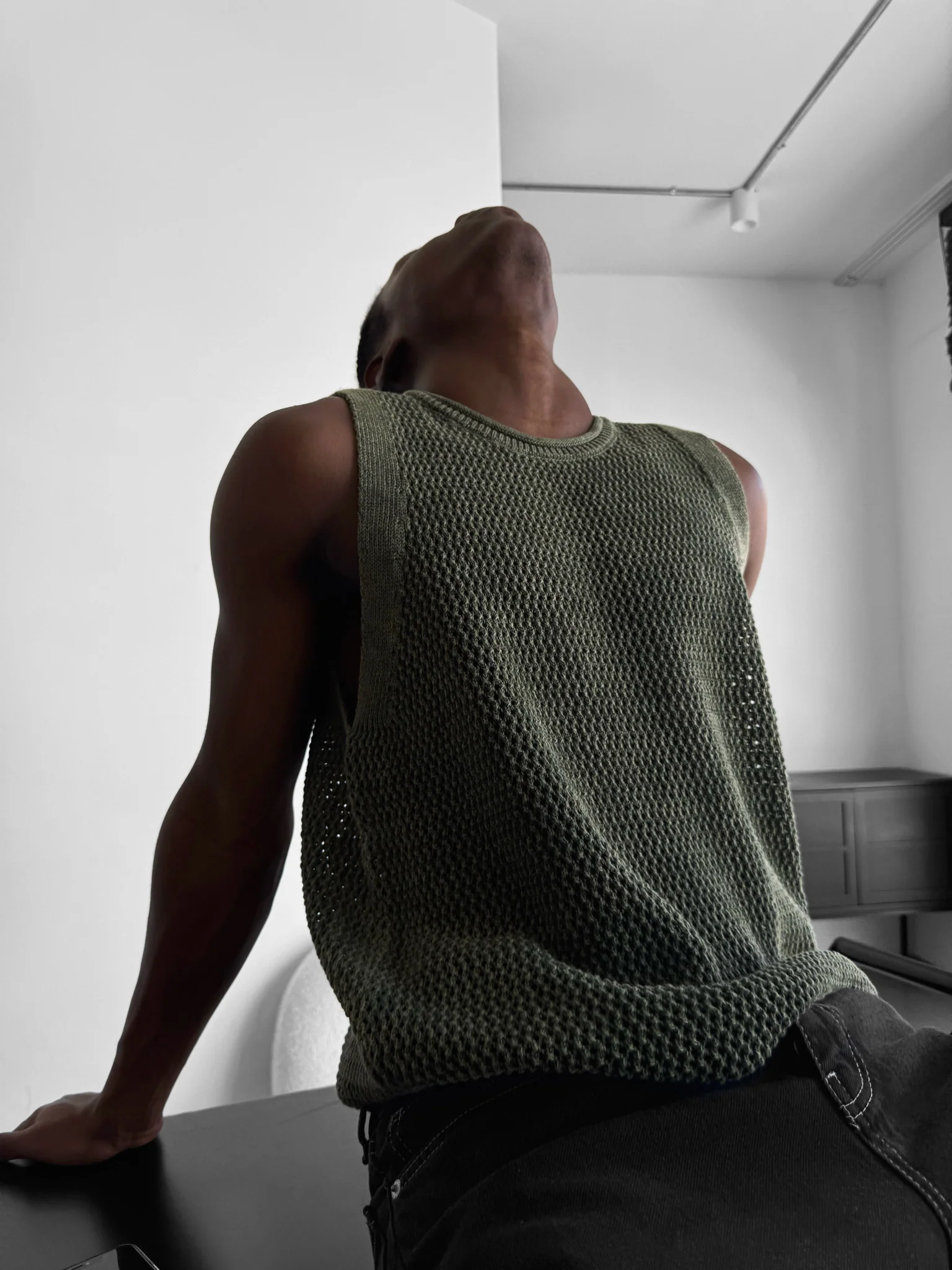 Oversize Washed Knit Tanktop - Khaki - Image 4