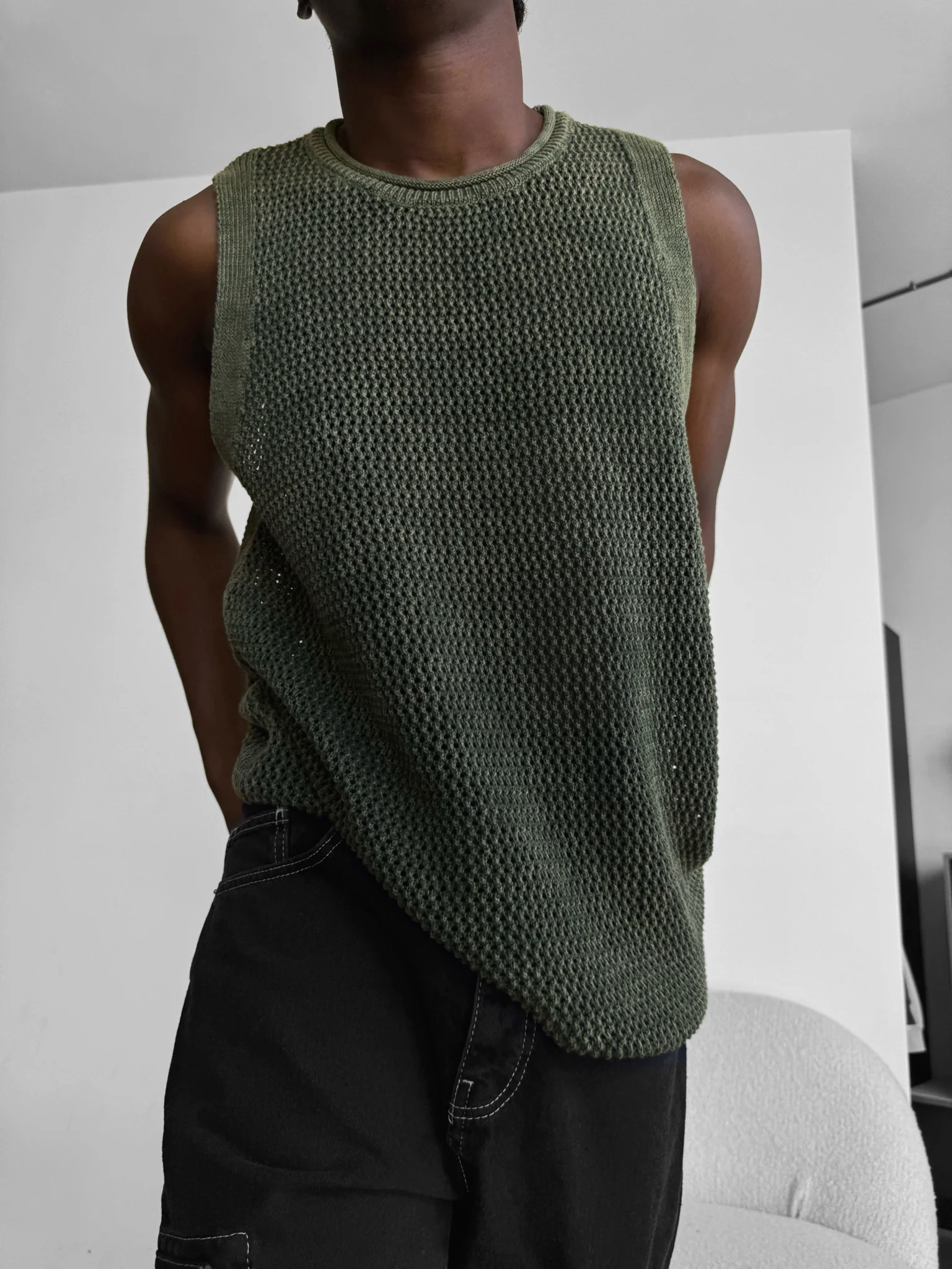 Oversize Washed Knit Tanktop - Khaki - Image 5