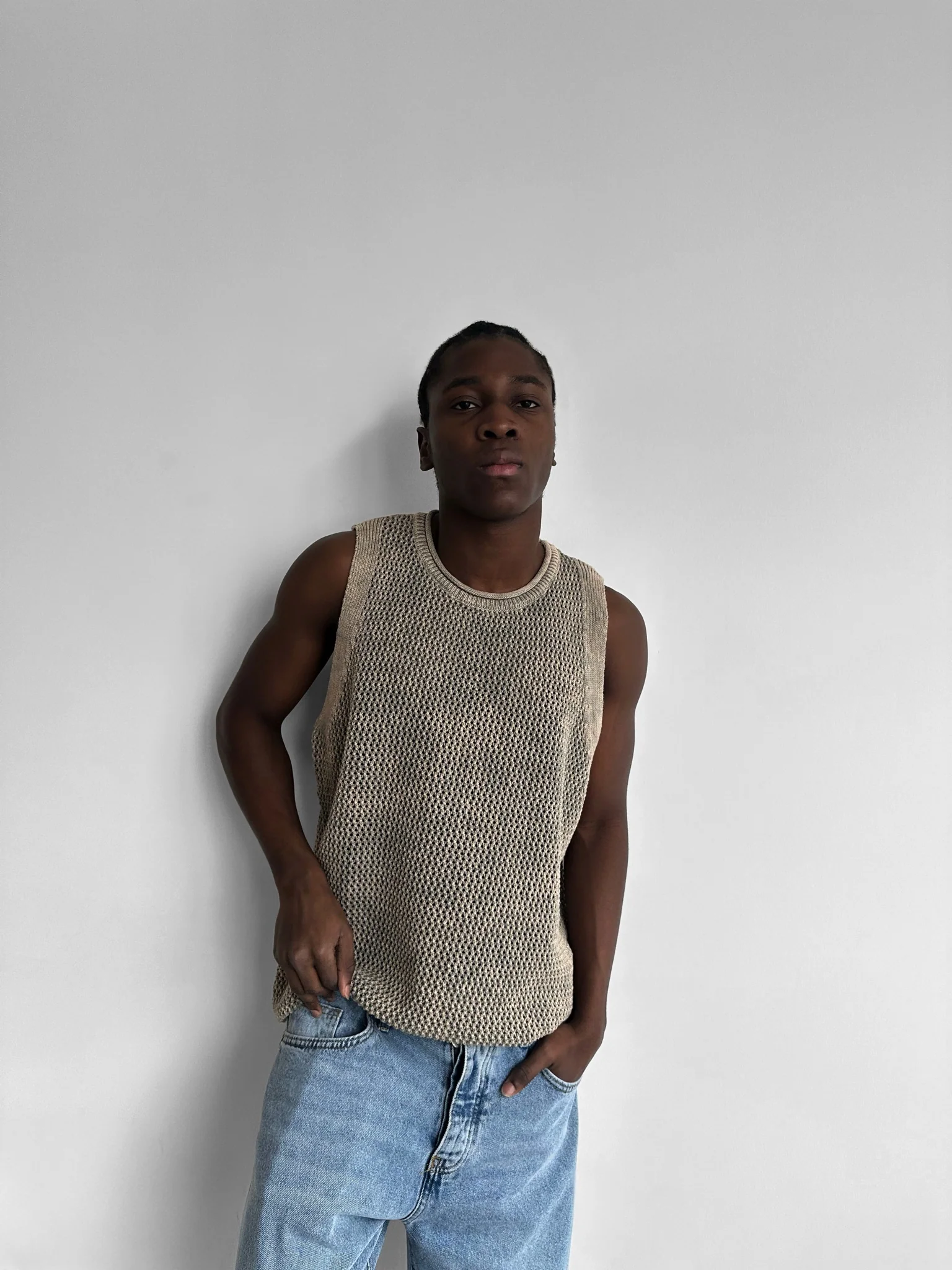 Oversize Washed Knit Tanktop - Stone - Image 2