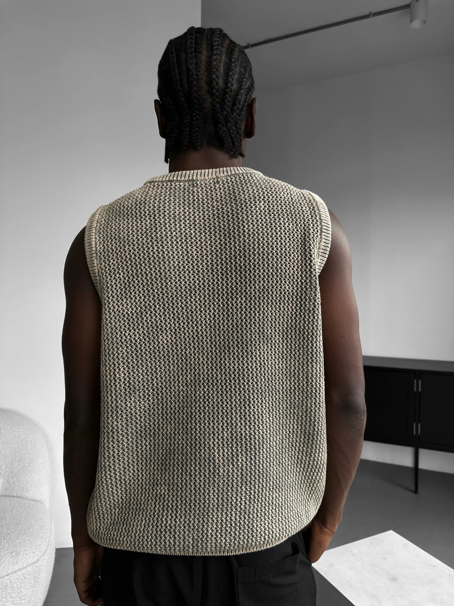Oversize Washed Knit 'W‘ Tanktop - Stone - Image 3