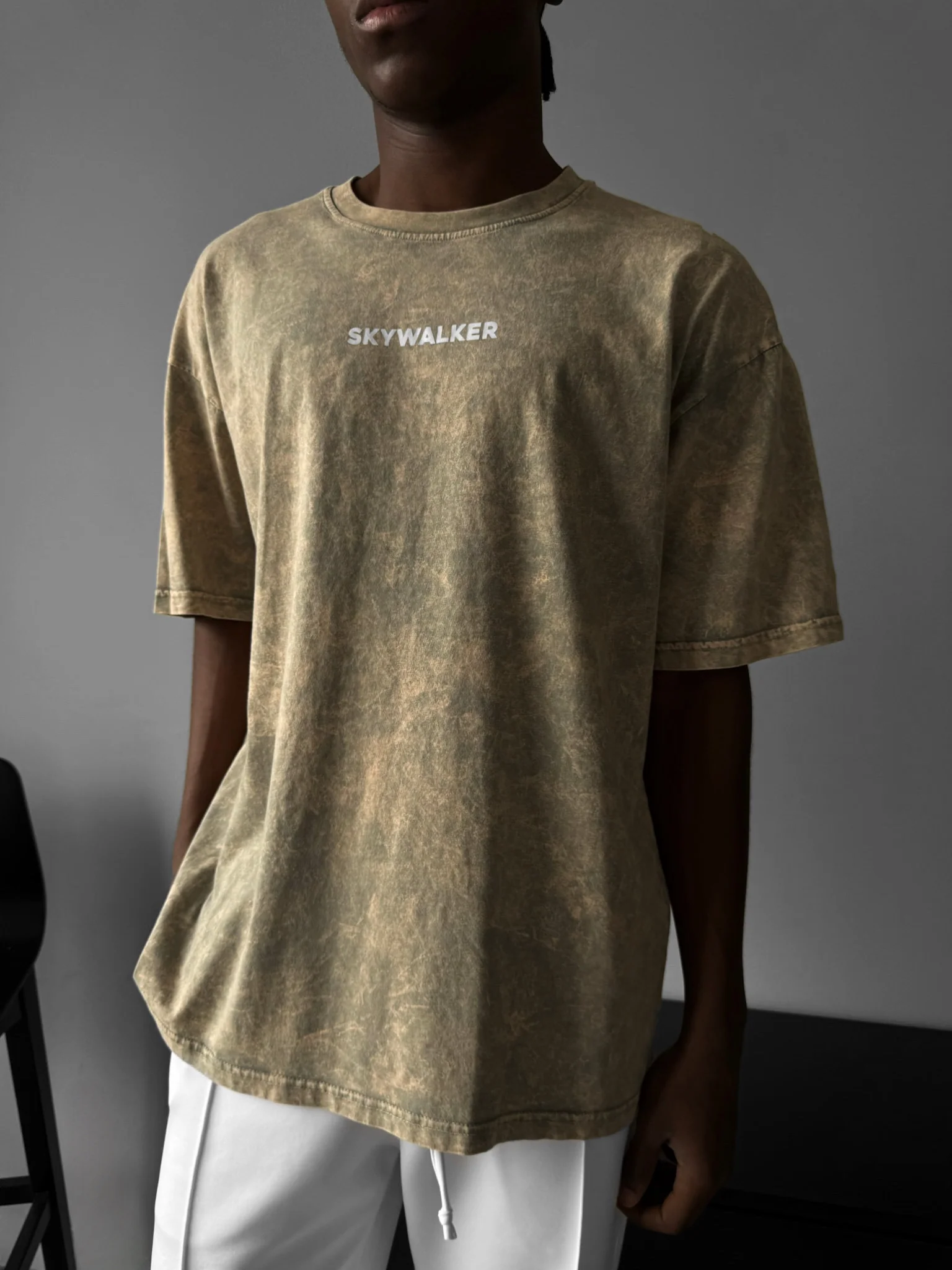 Oversize Washed 'Sky Walker' T-Shirt - Stone - Image 2