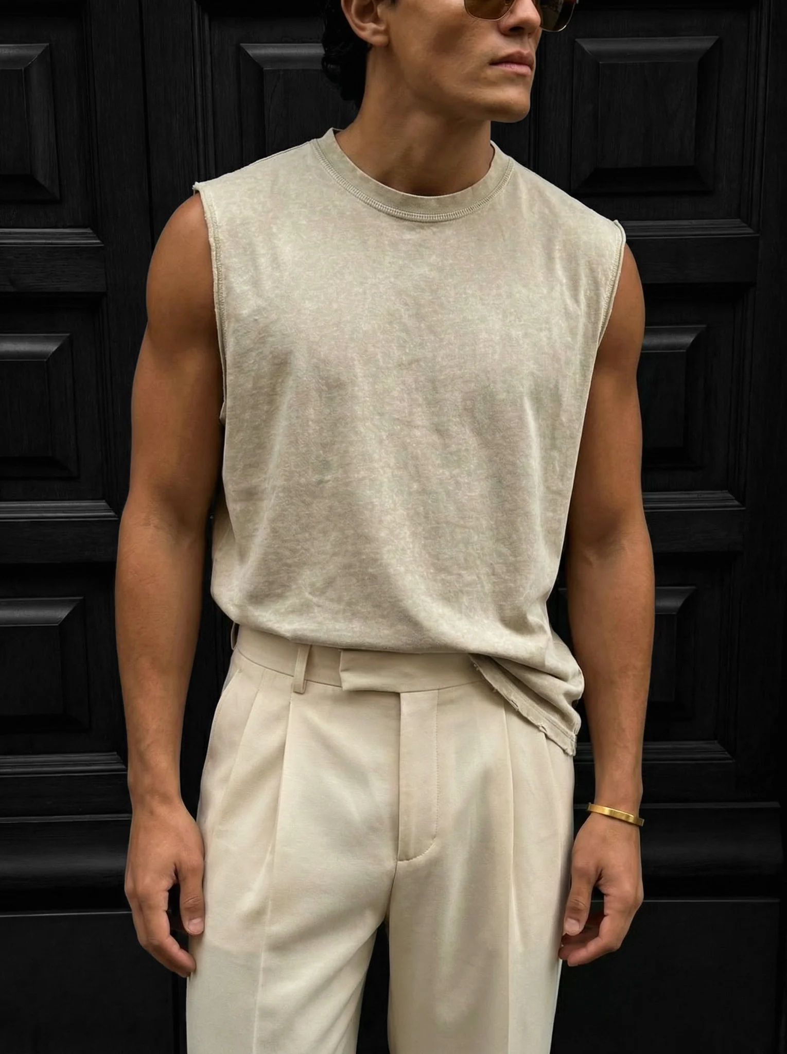 Oversize Washed TankTop - Beige - Image 2