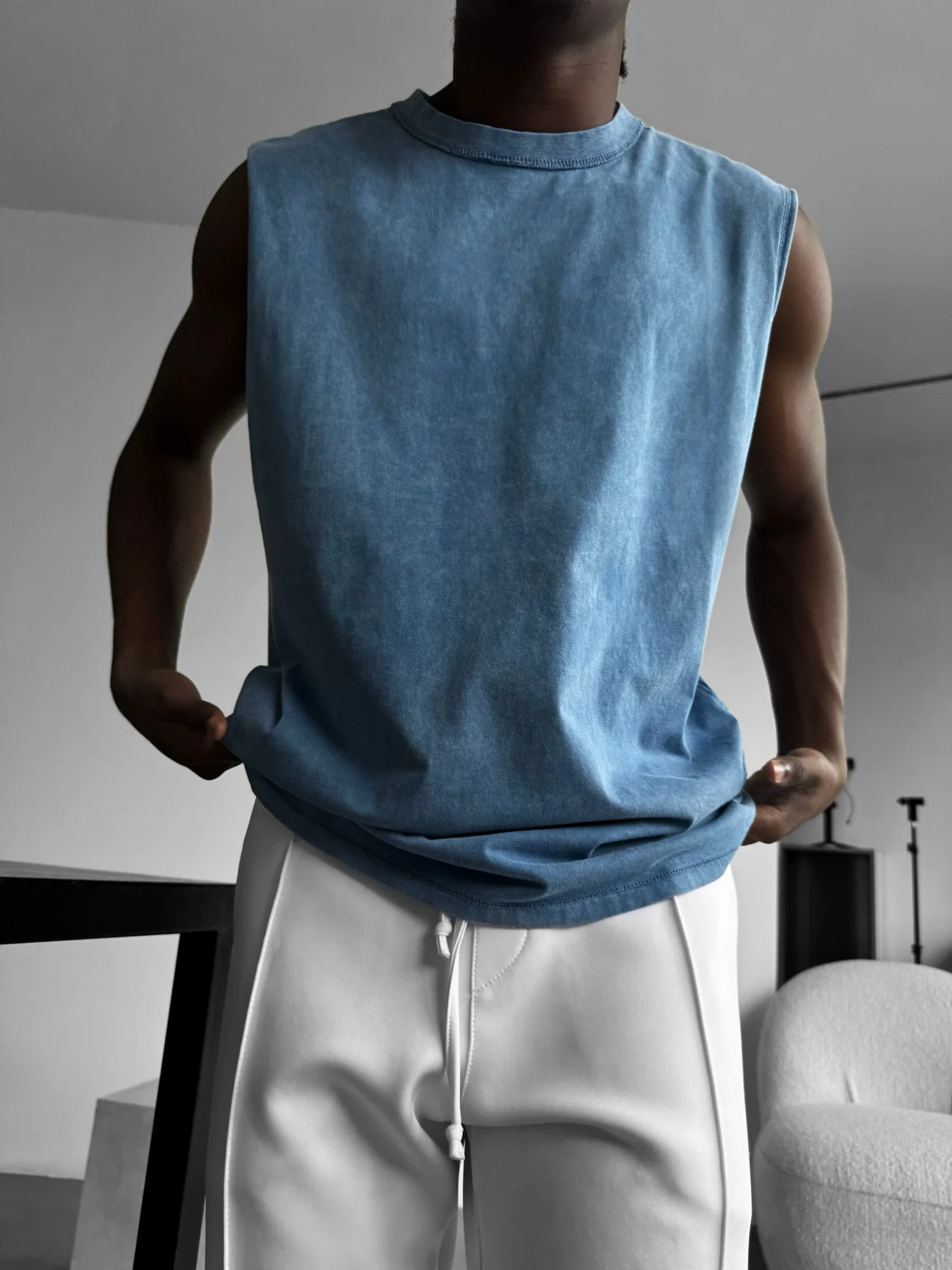 Oversize Washed TankTop - Blue - Image 2