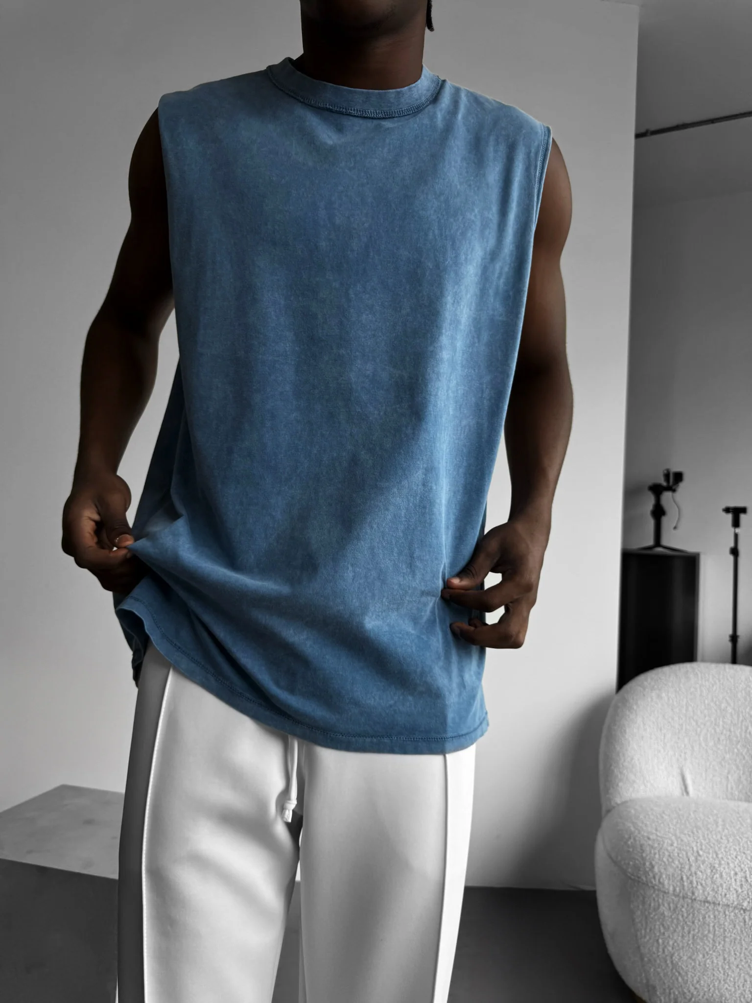 Oversize Washed TankTop - Blue - Image 3