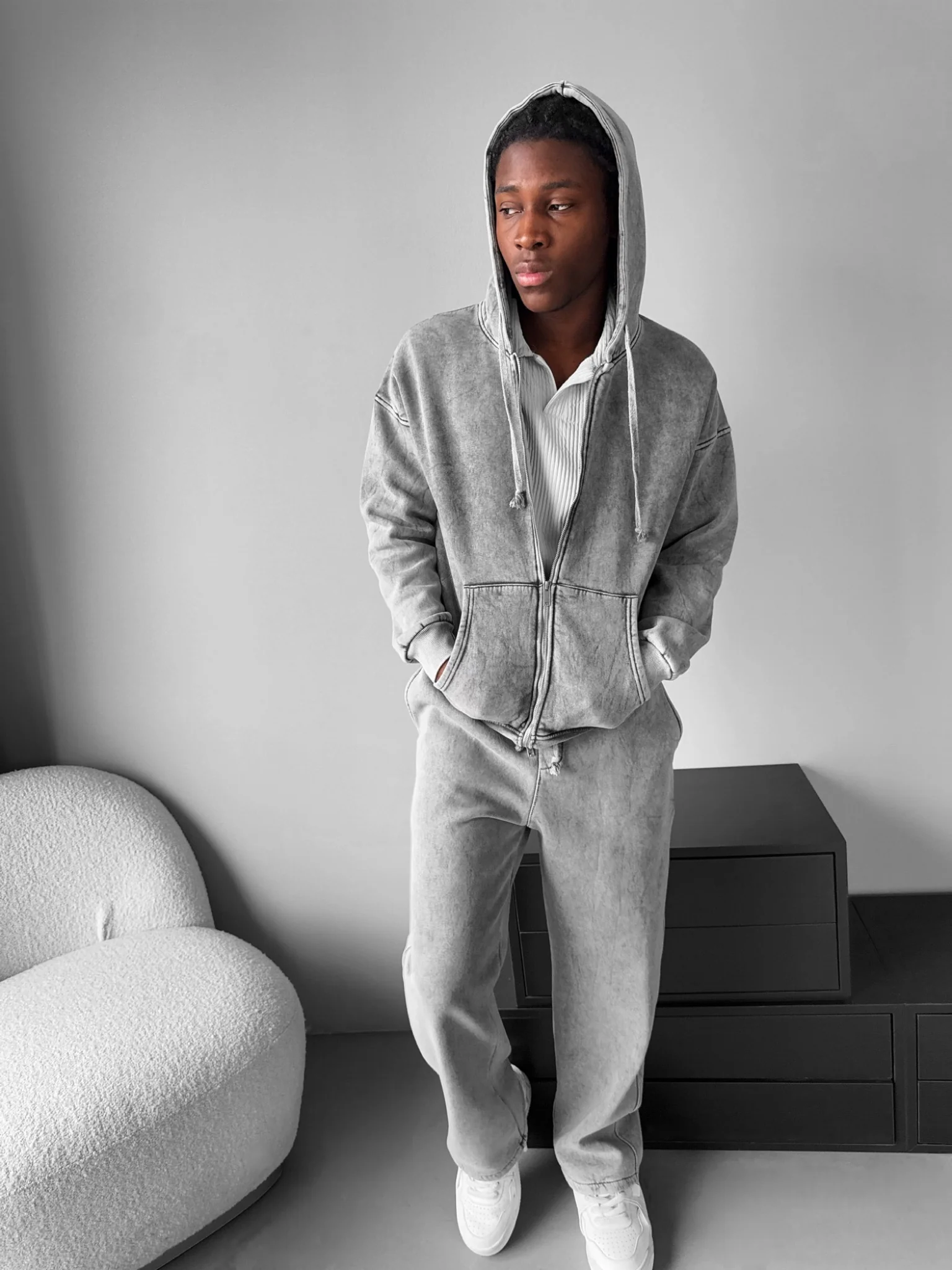 Oversize Washed Zipper Hoodie - Anthracite - Image 4