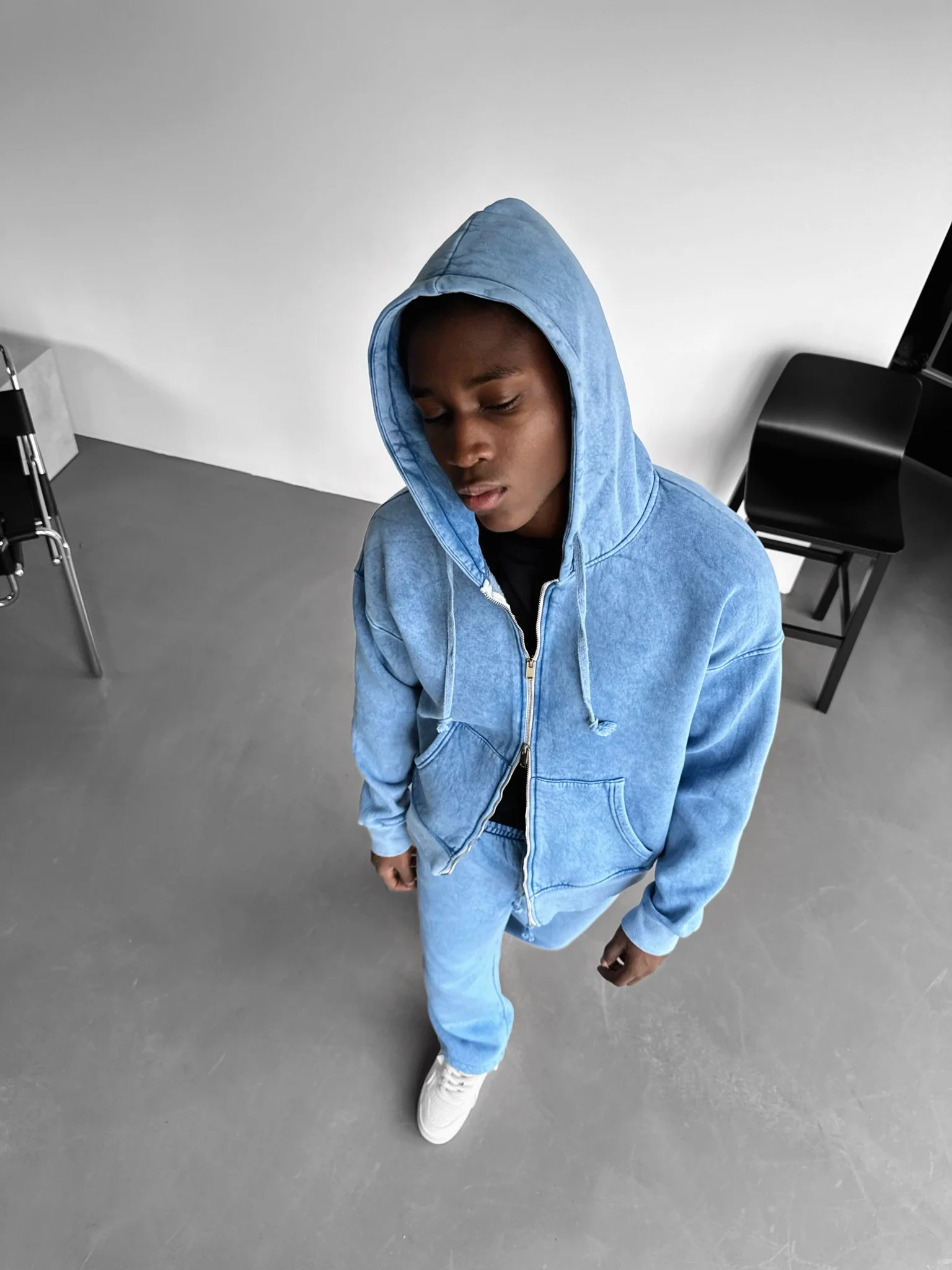 Oversize Washed Zipper Hoodie - Babyblue - Image 3