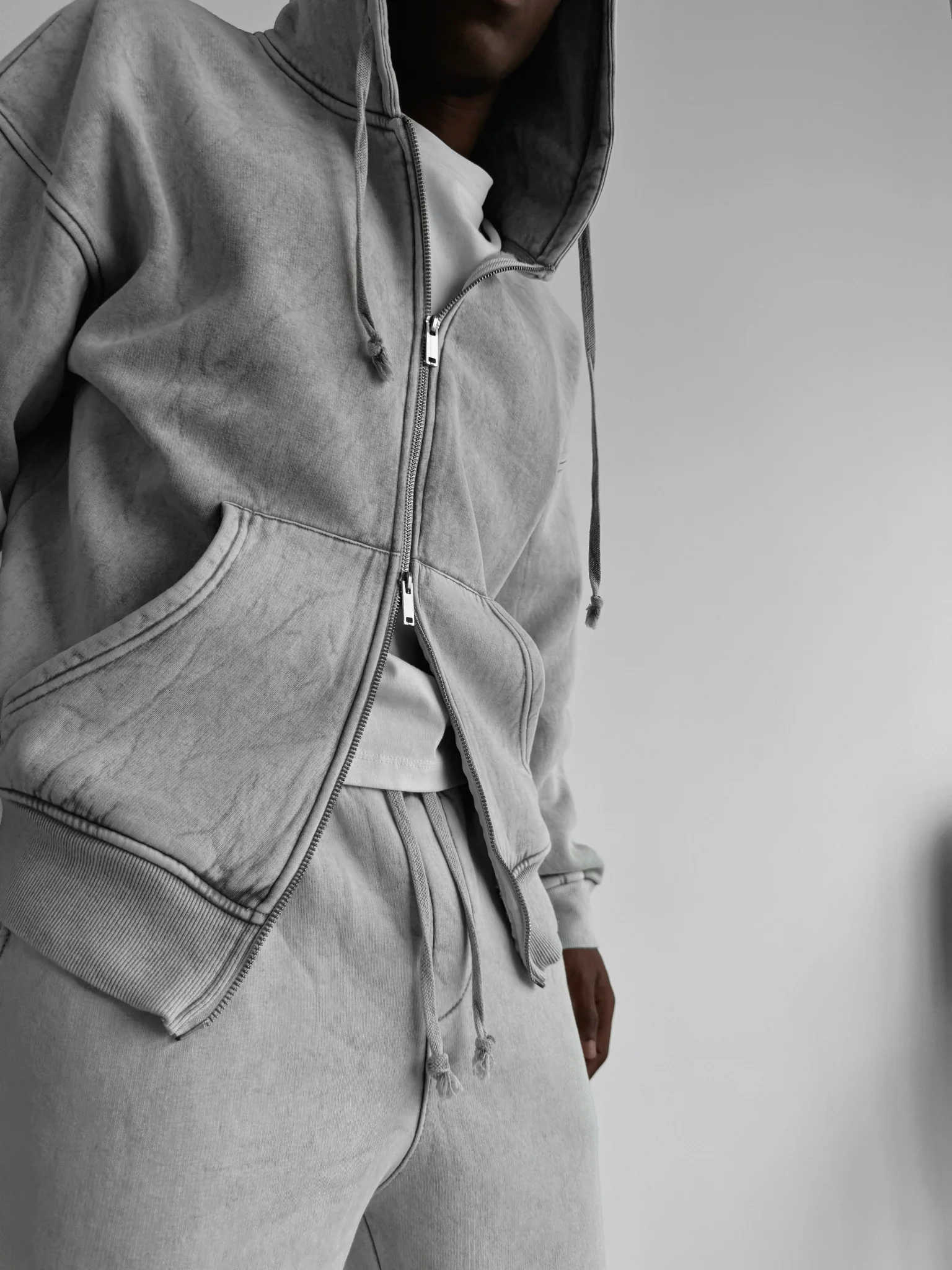 Oversize Washed Zipper Hoodie - Grey - Image 5