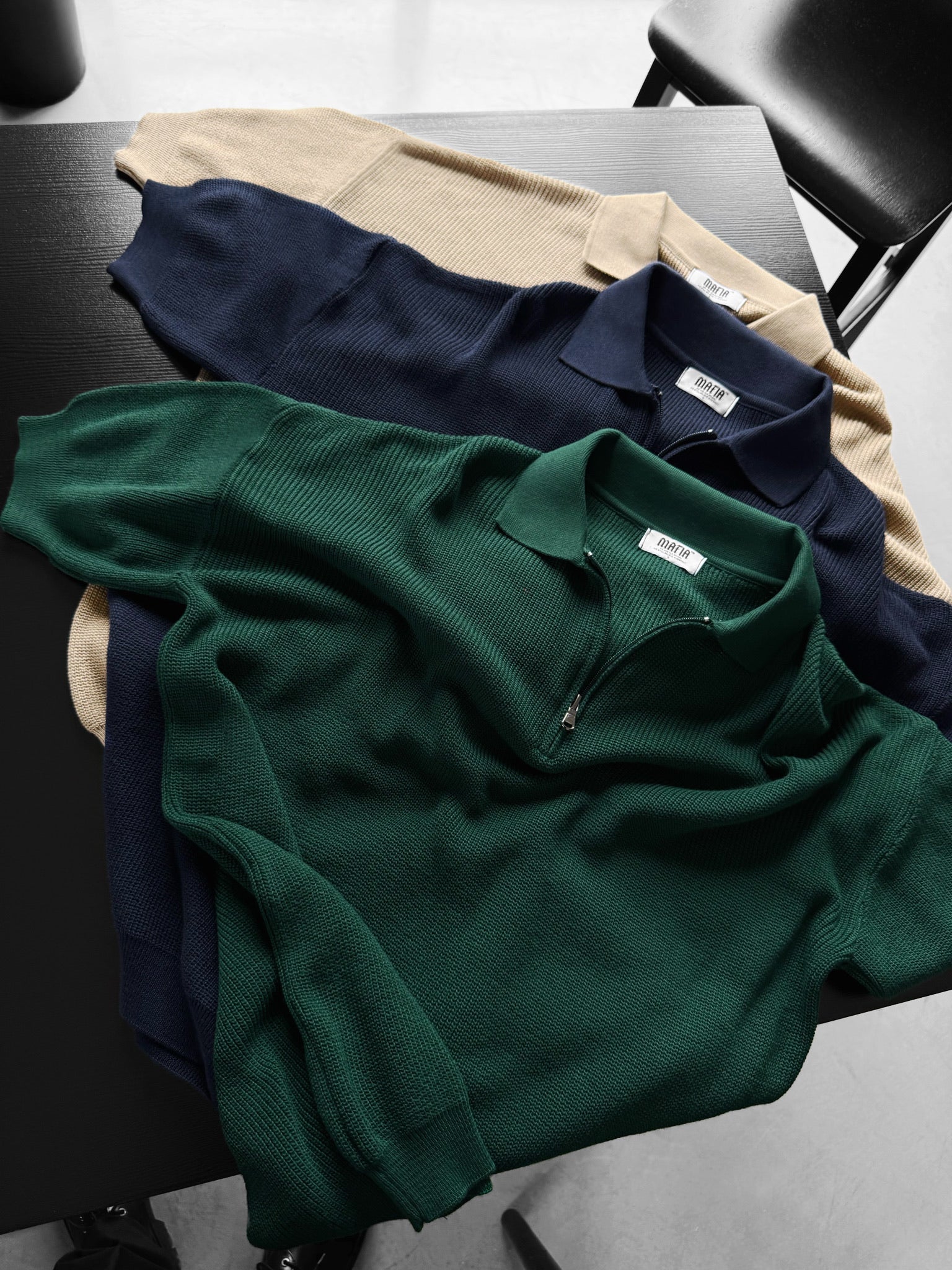 Oversize Zipper Knit Polo T-shirt - Emerald