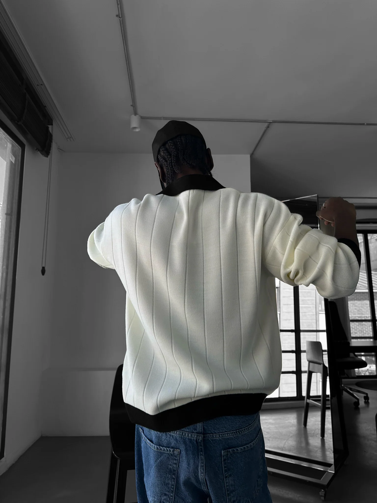 Oversized Embroidered Polo Sweater - Ecru - Image 2
