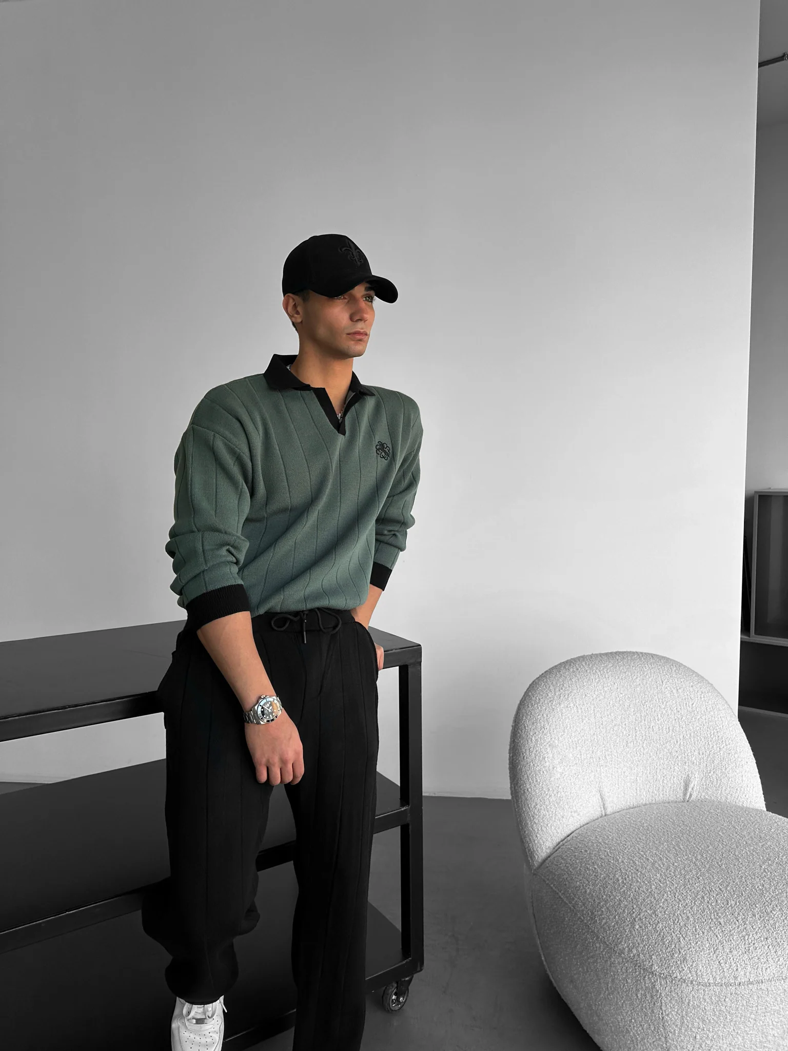 Oversized Embroidered Polo Sweater - Petrol - Image 3