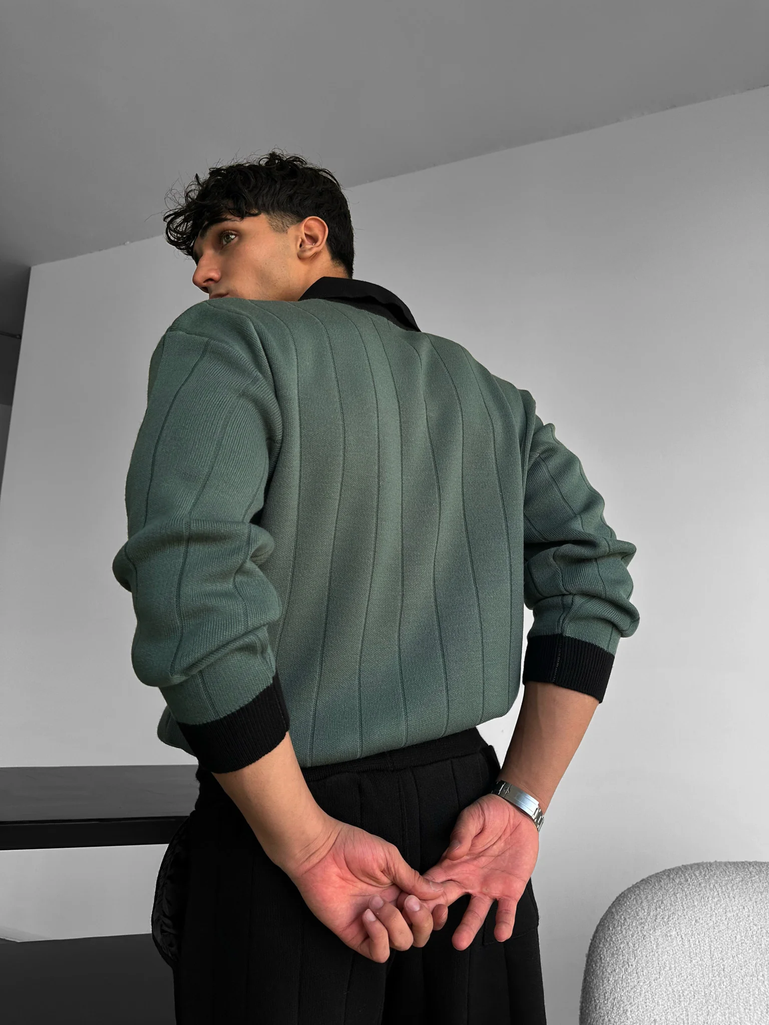 Oversized Embroidered Polo Sweater - Petrol - Image 4