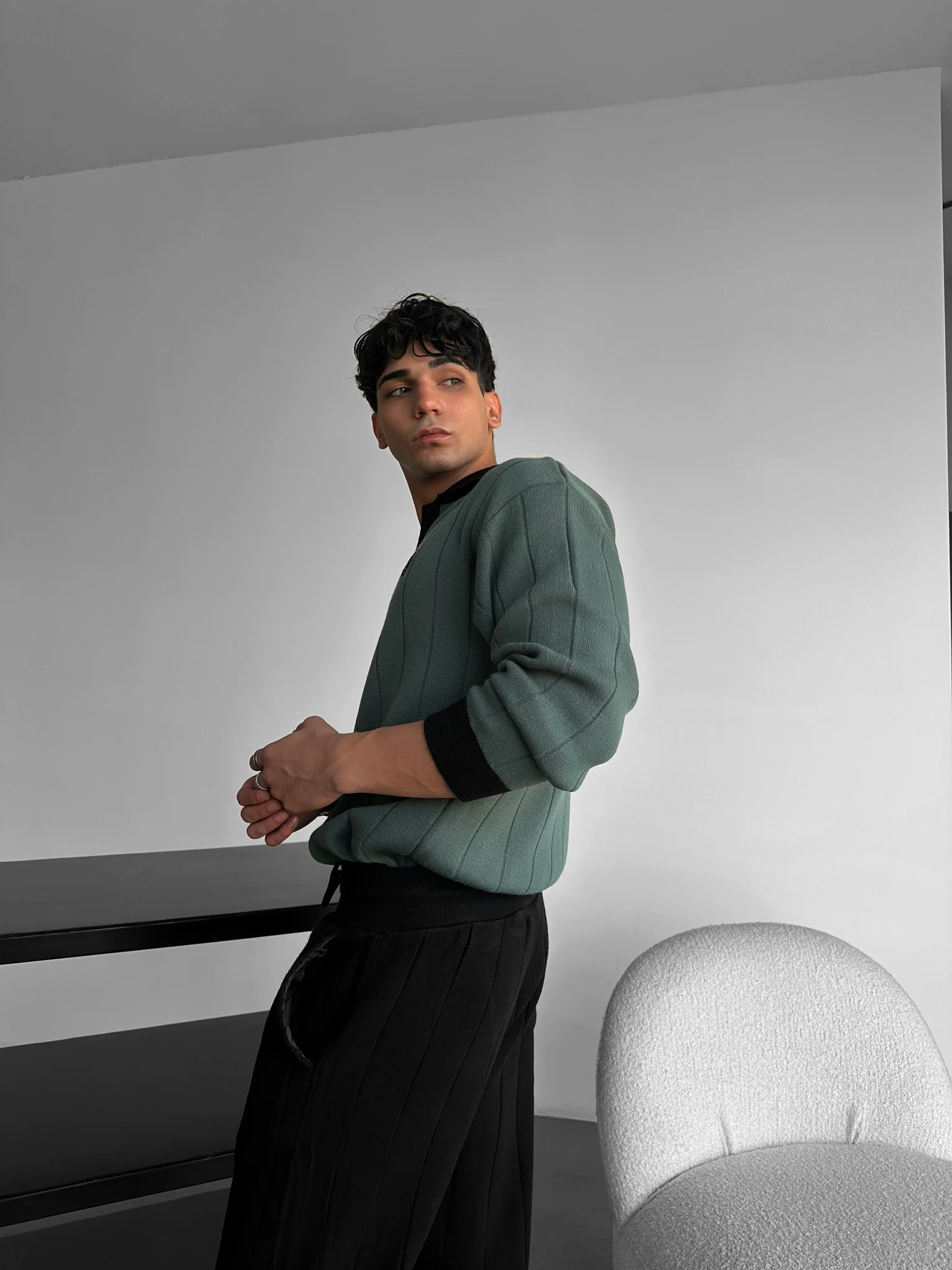 Oversized Embroidered Polo Sweater - Petrol - Image 5