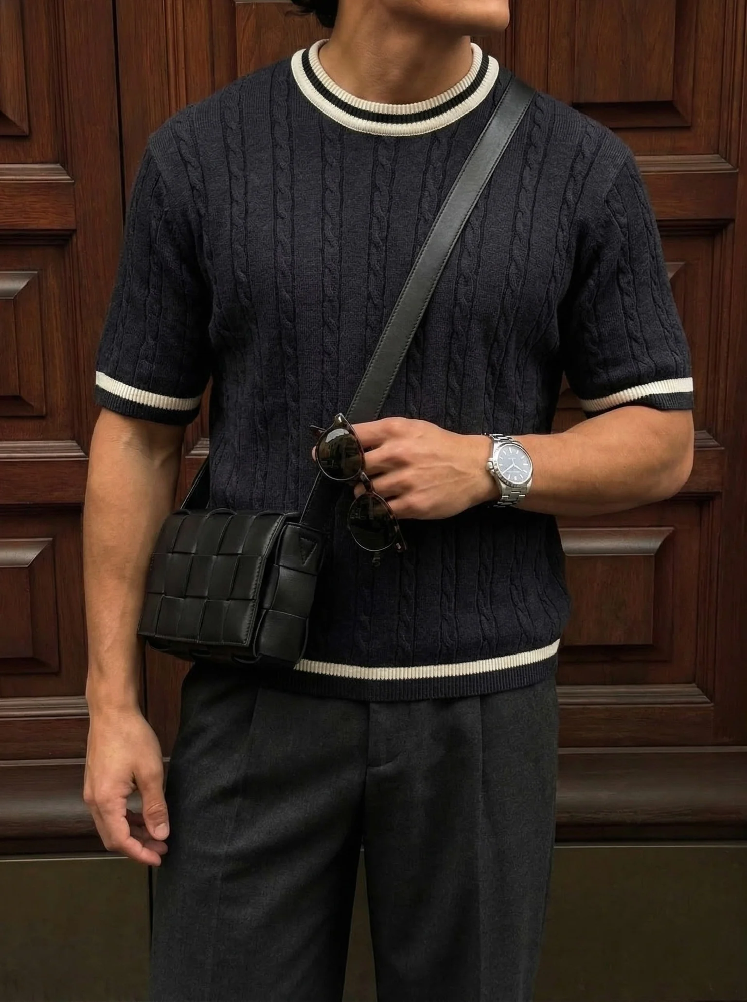 Regular Fit Braid Knit T-shirt - Anthracite - Image 2