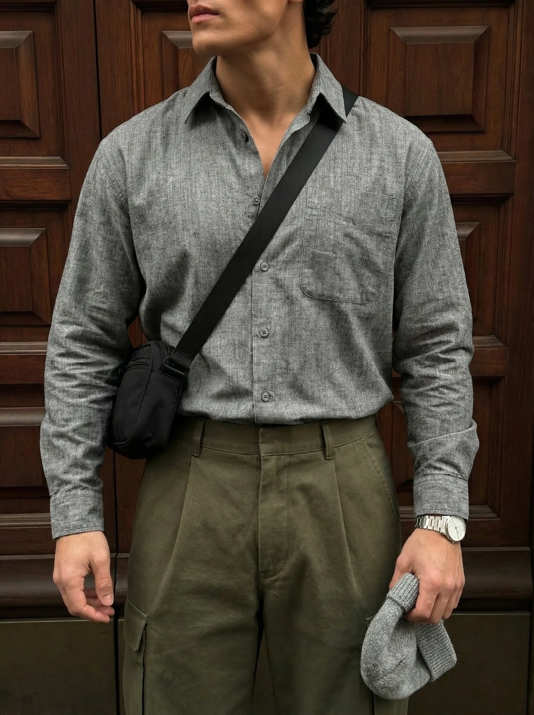 Regular Fit Cotton Pocket Shirt - Anthracite - Image 2