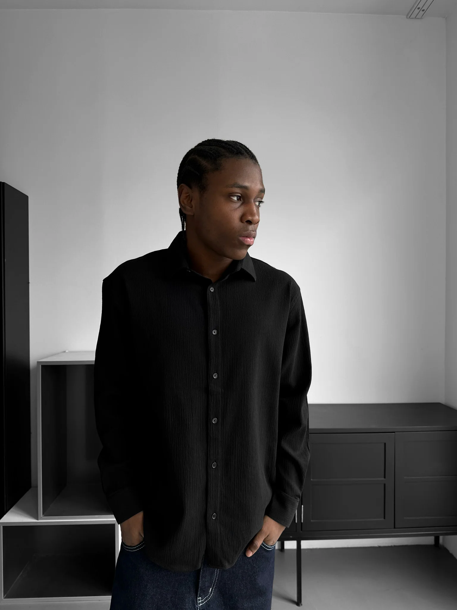 Regular Fit Cotton Shirt - Black - Image 2
