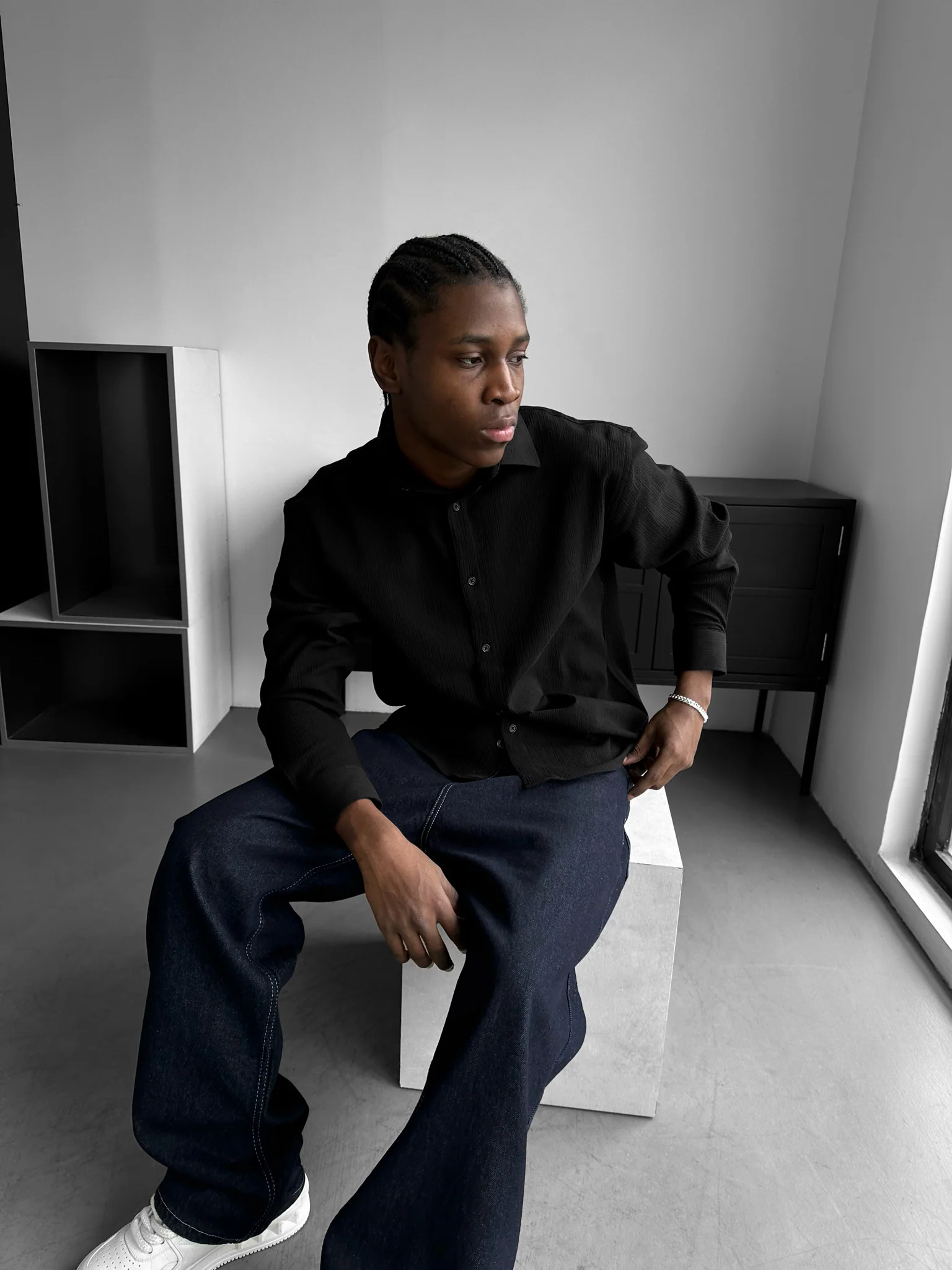 Regular Fit Cotton Shirt - Black - Image 4