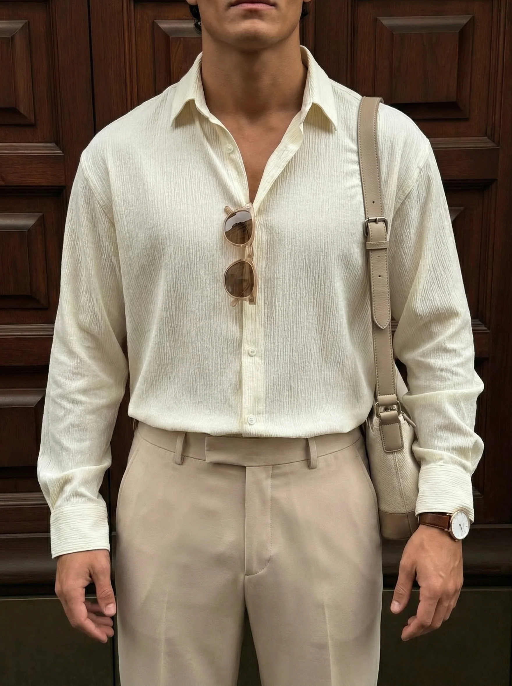 Regular Fit Cotton Shirt - Ecru - Image 2