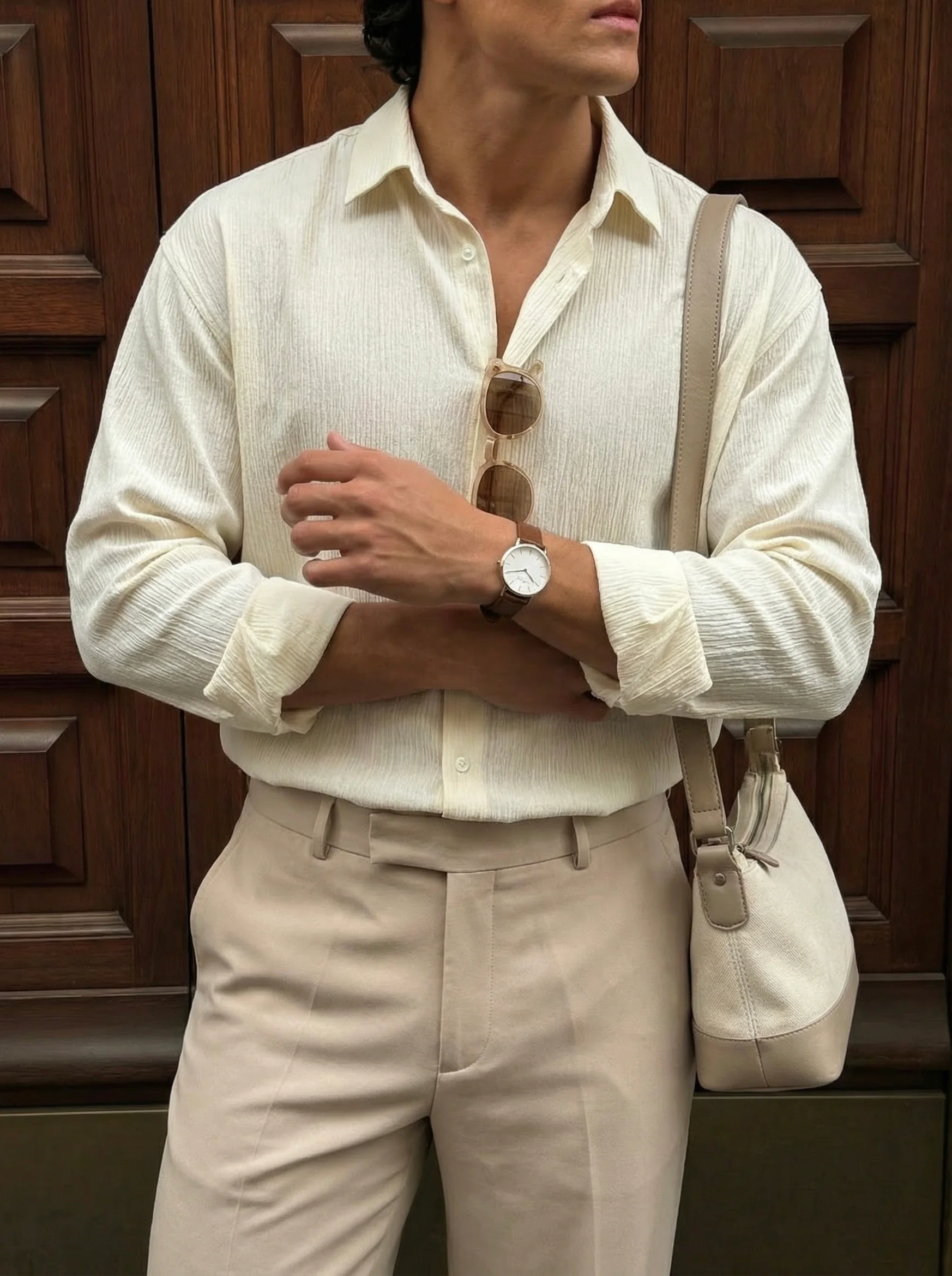 Regular Fit Cotton Shirt - Ecru - Image 3