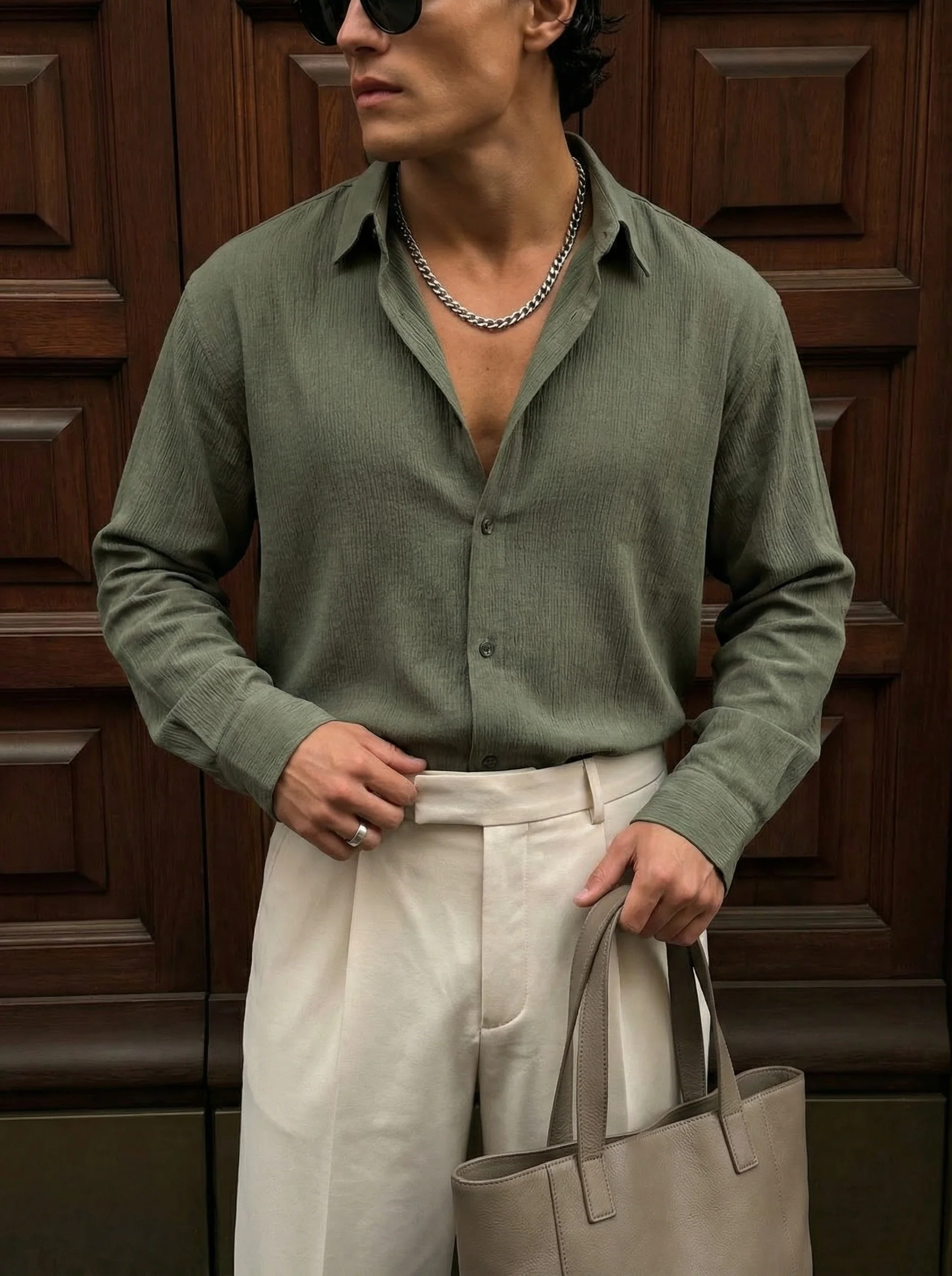 Regular Fit Cotton Shirt - Green - Image 4
