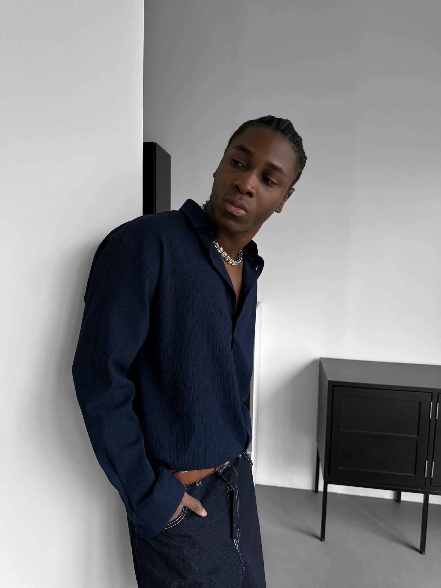 Regular Fit Cotton Shirt - Navy Blue - Image 2