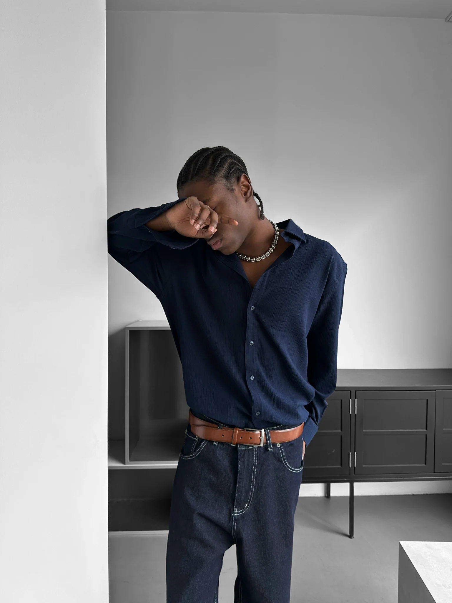 Regular Fit Cotton Shirt - Navy Blue - Image 3