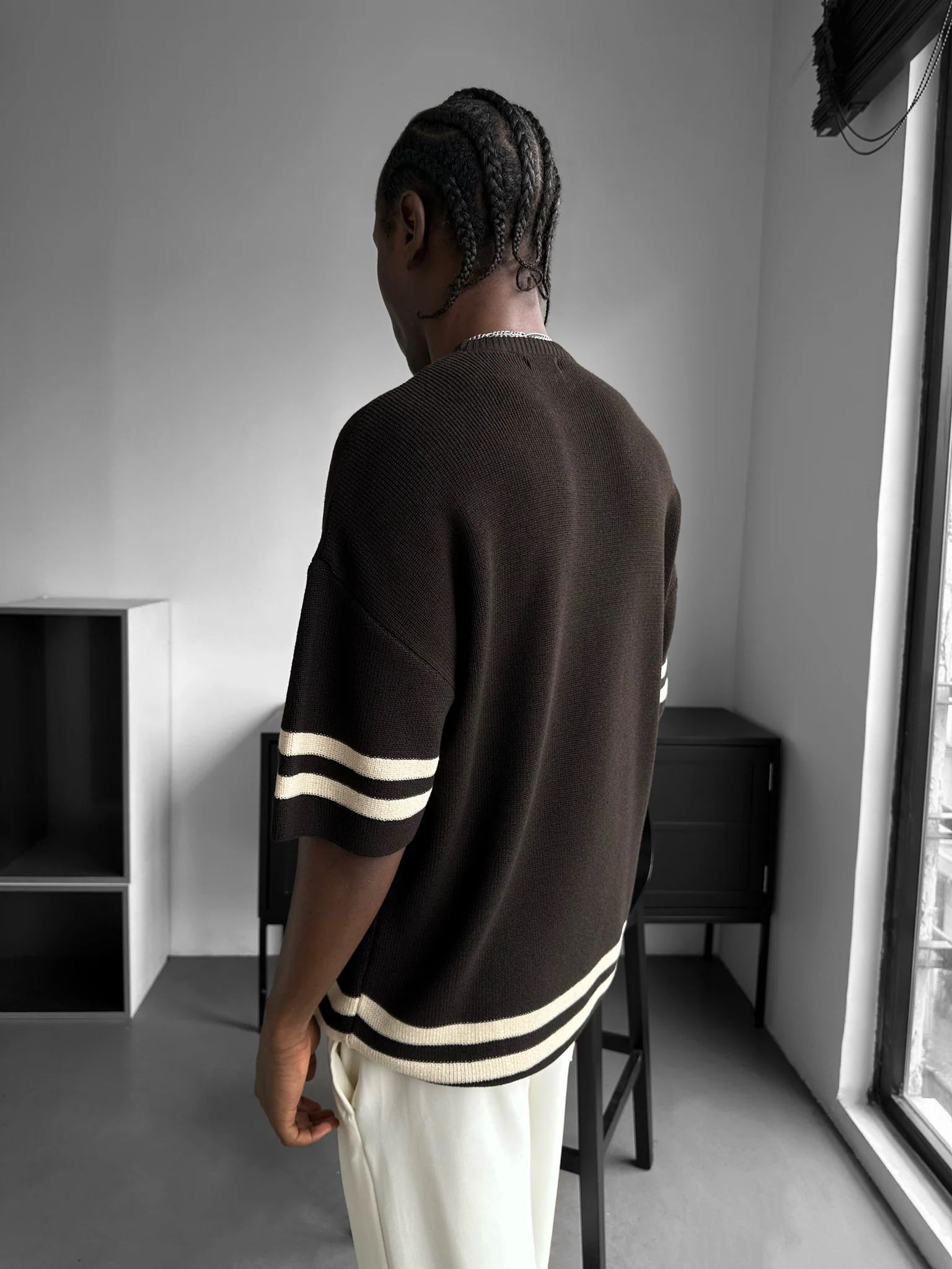 Regular Fit Damaged Hearts Knit T-shirt - Brown - Image 3
