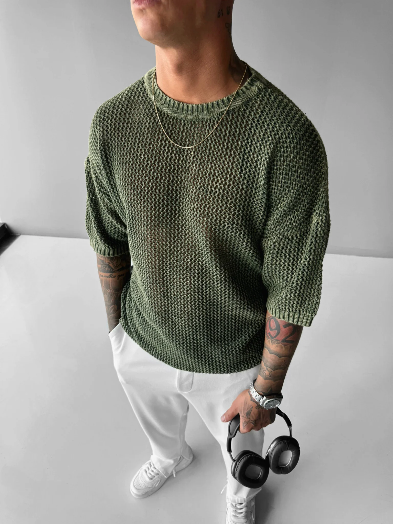 Regular Fit Knit Grid T-shirt - Fern - Image 2