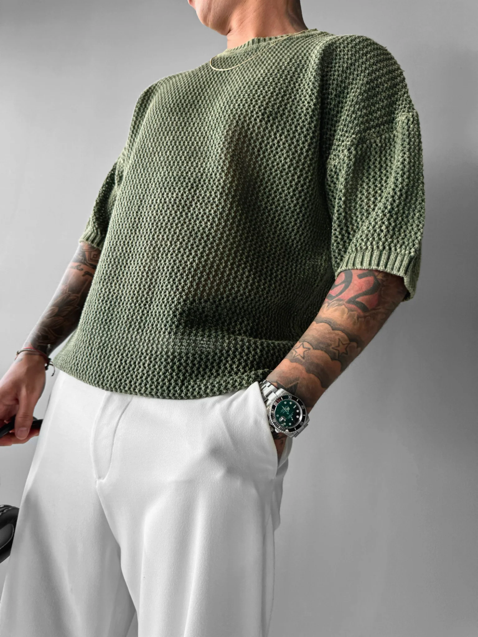 Regular Fit Knit Grid T-shirt - Fern - Image 3