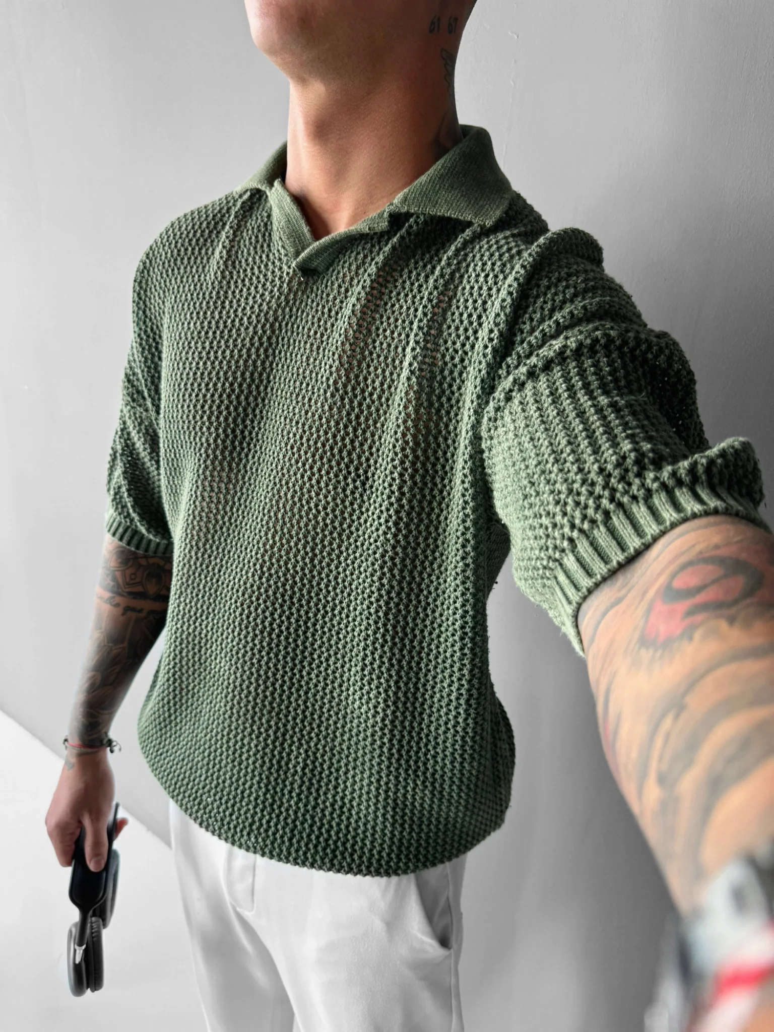Regular Fit Knit Grid T-shirt - Fern - Image 2