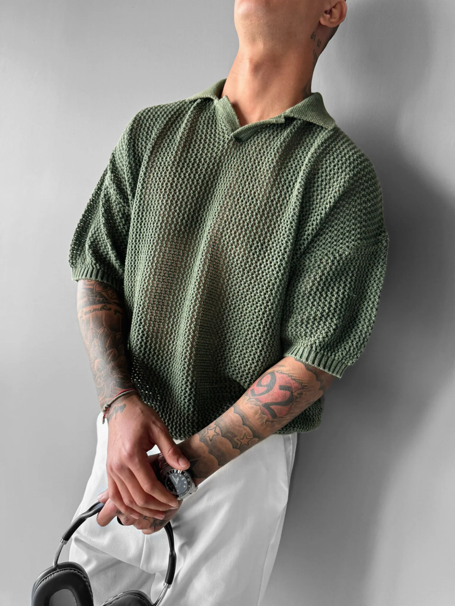 Regular Fit Knit Grid T-shirt - Fern - Image 3