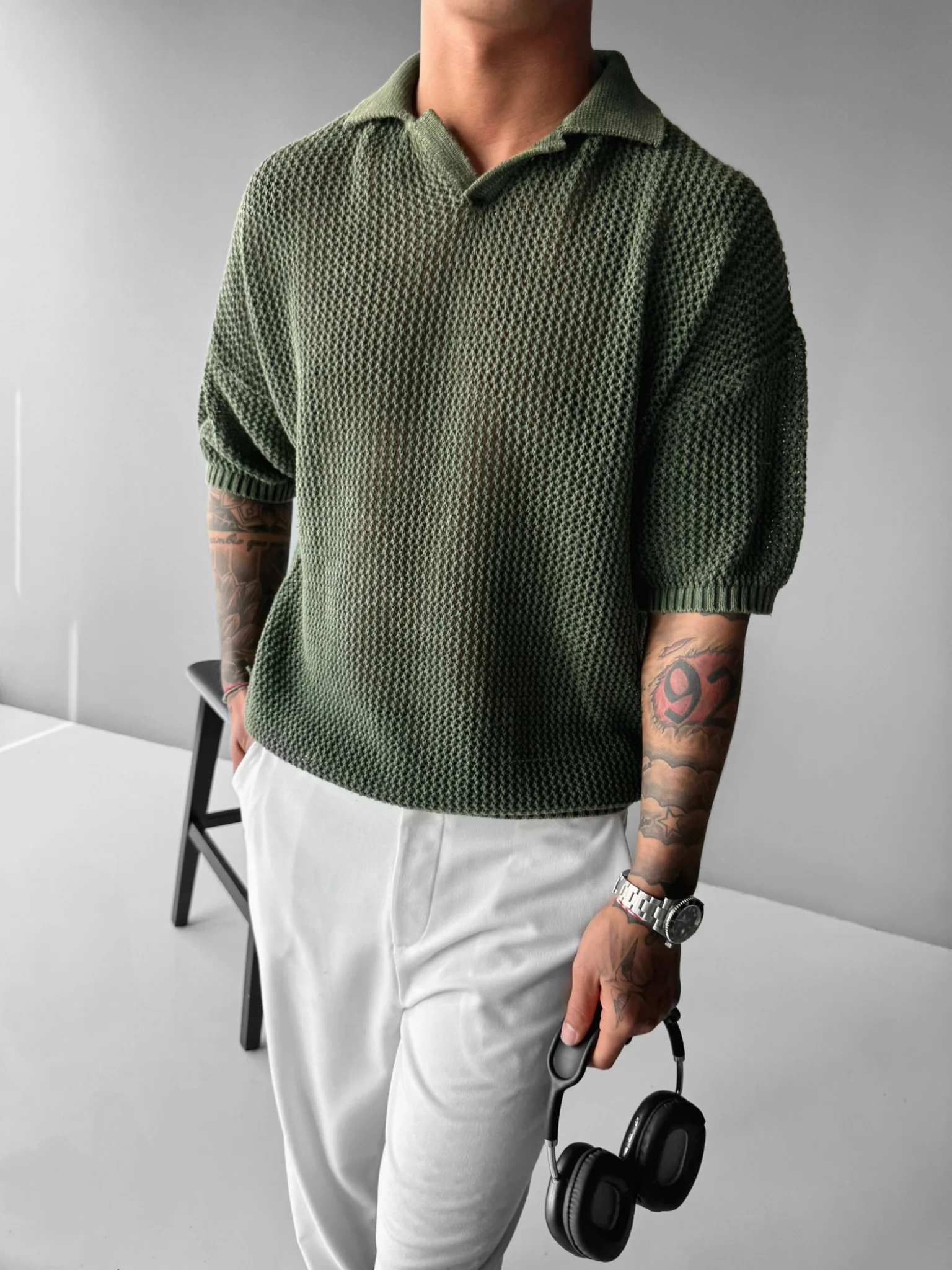 Regular Fit Knit Grid T-shirt - Fern - Image 4