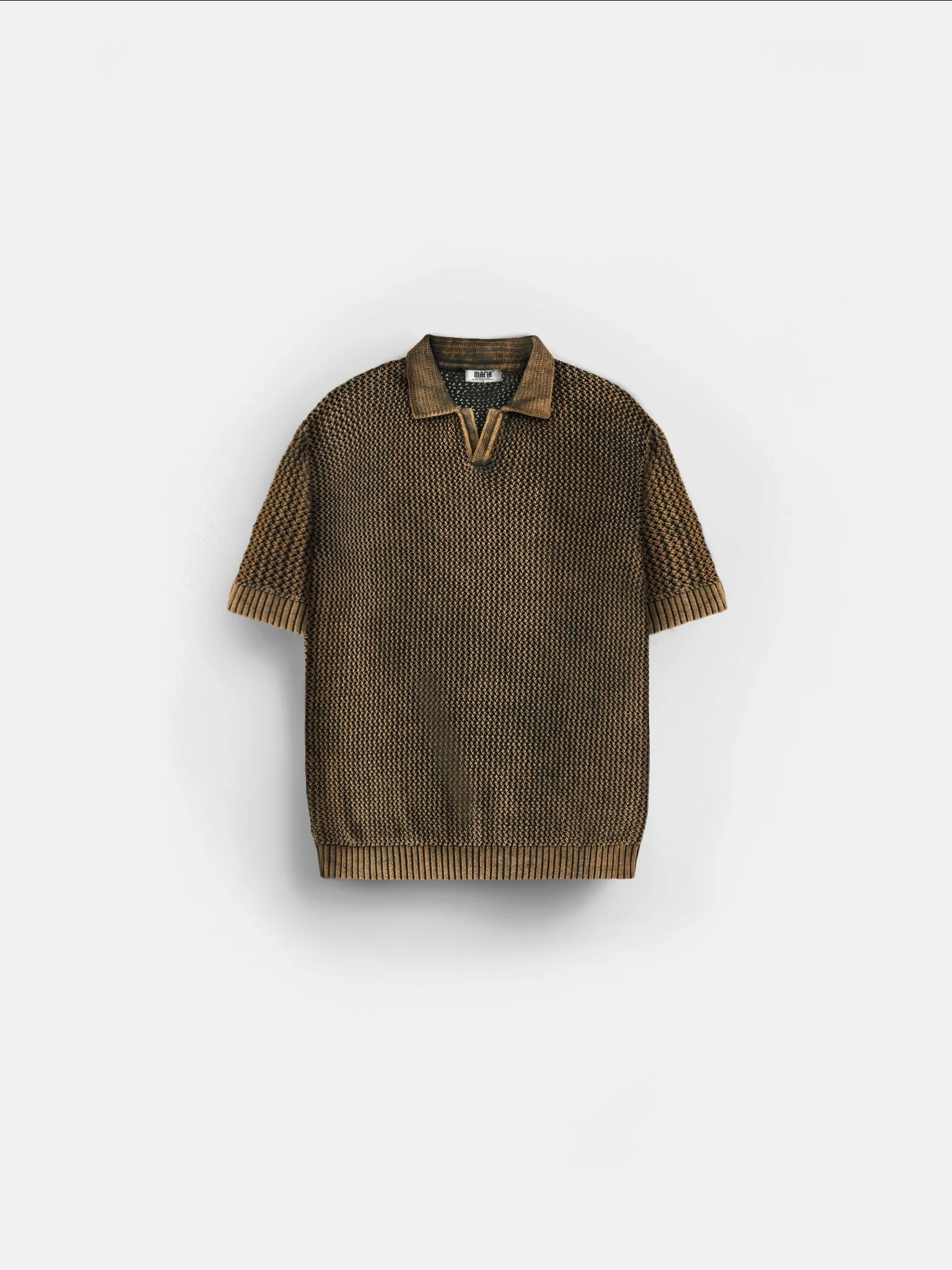 Regular Fit Knit Grid T-shirt - Ochre - Image 7
