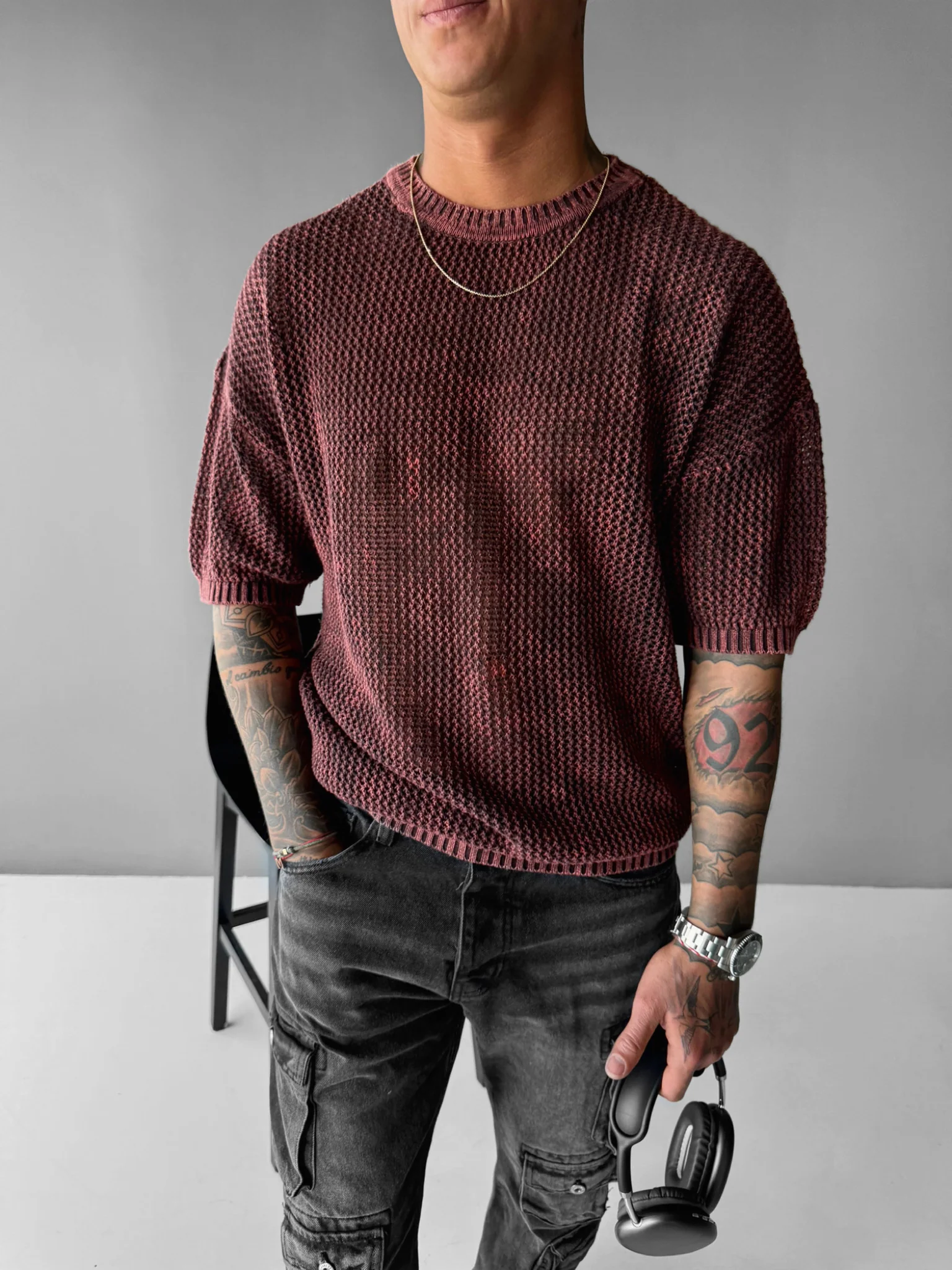 Regular Fit Knit Grid T-shirt - Plum Perfect