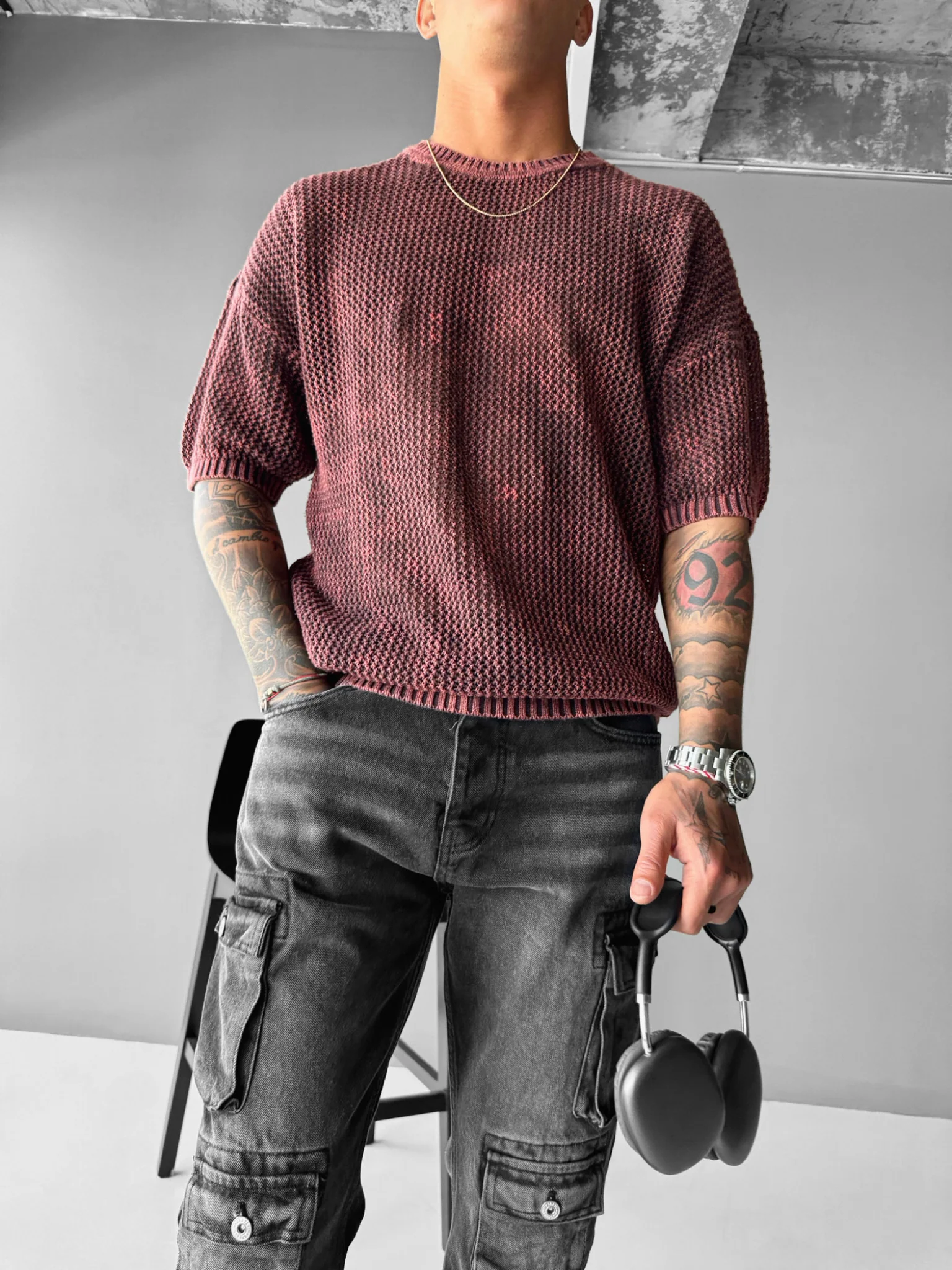 Regular Fit Knit Grid T-shirt - Plum Perfect - Image 3