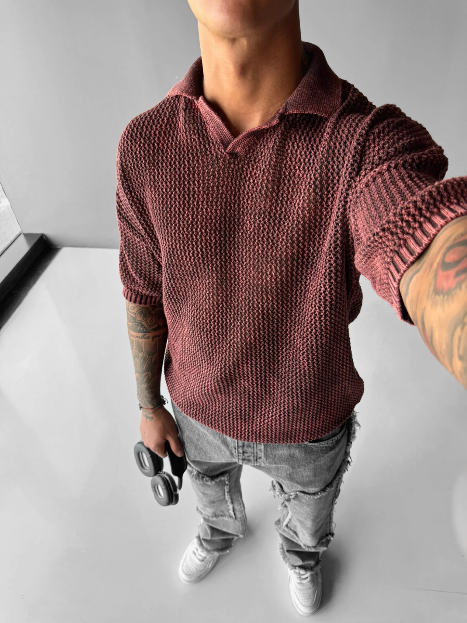 Regular Fit Knit Grid T-shirt - Plum Perfect - Image 3