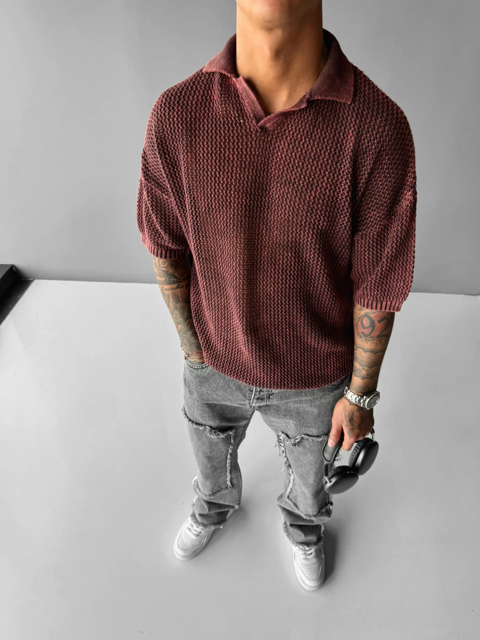 Regular Fit Knit Grid T-shirt - Plum Perfect - Image 4