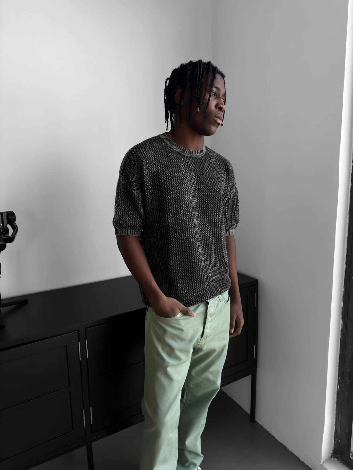 Regular Fit Knit Grid T-shirt - Stormy Weather - Image 2
