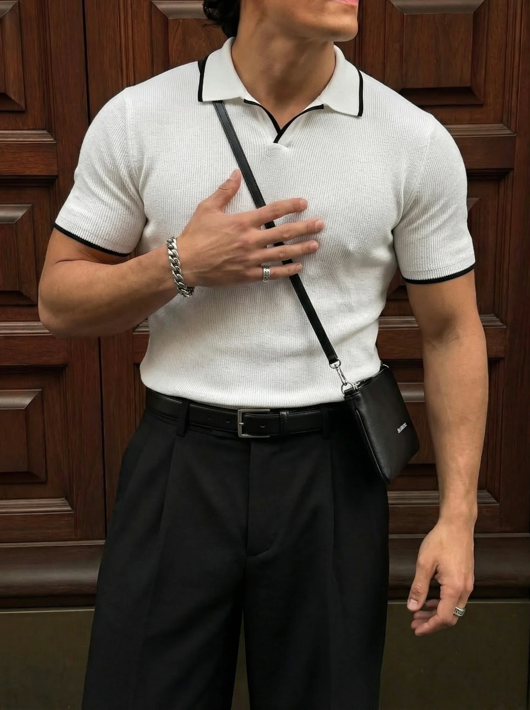 Regular Fit Knit Line Polo T-Shirt - White