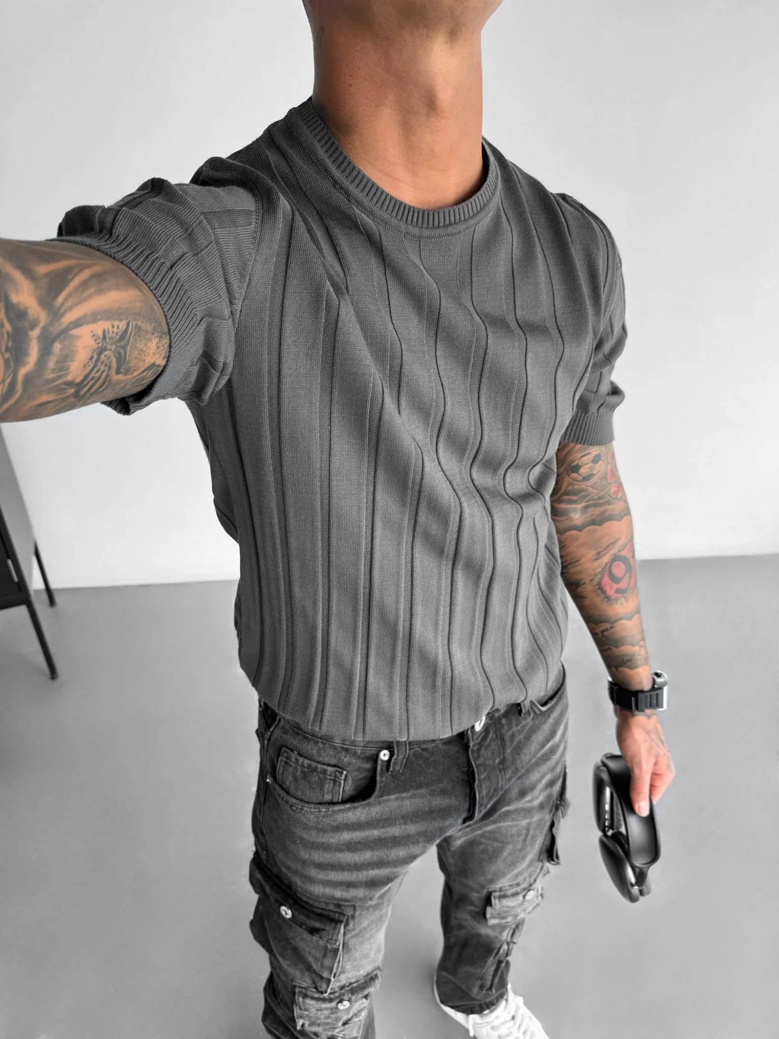 Regular Fit Knit Lines T-shirt - Anthracite - Image 2