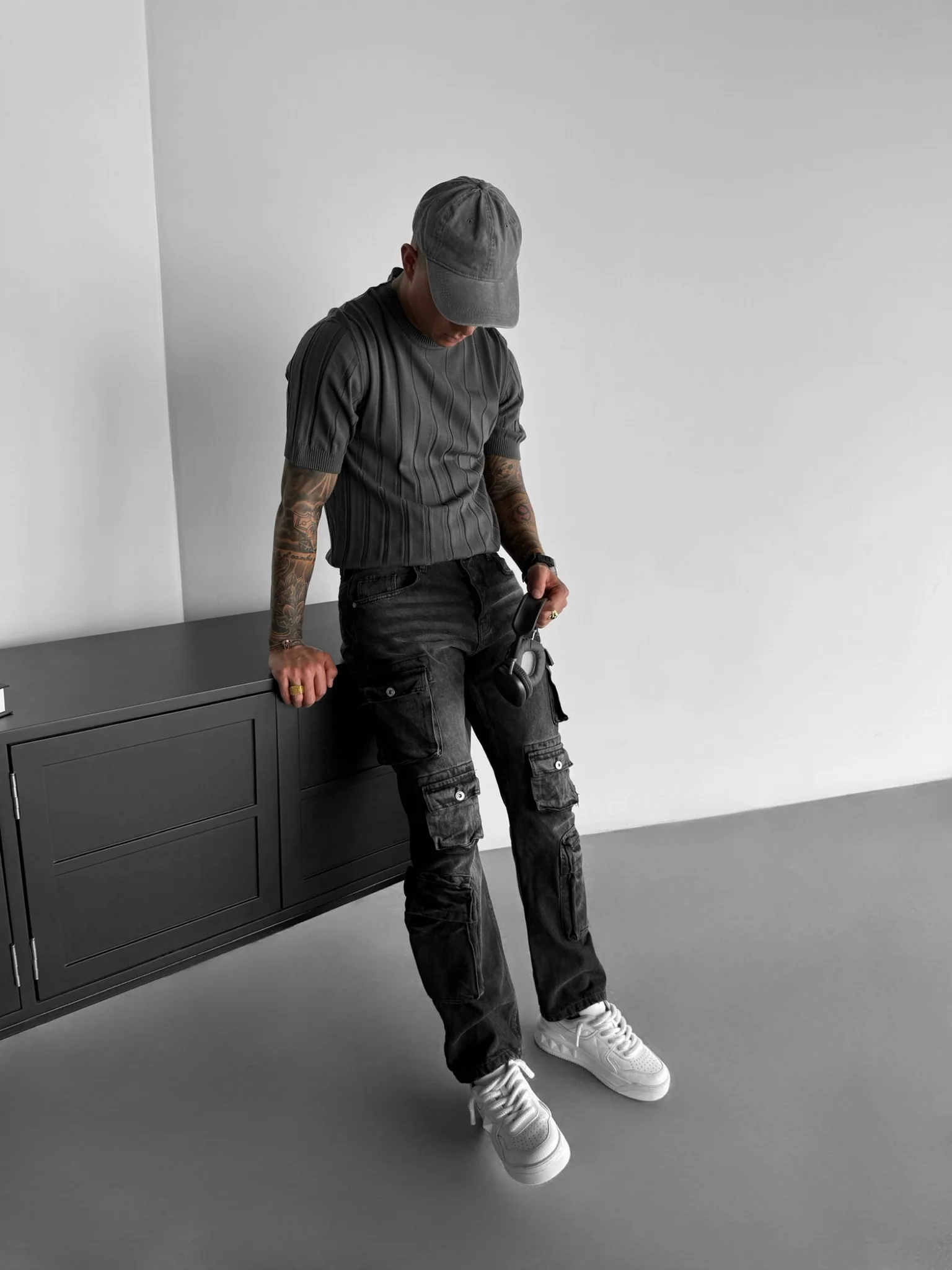 Regular Fit Knit Lines T-shirt - Anthracite - Image 3