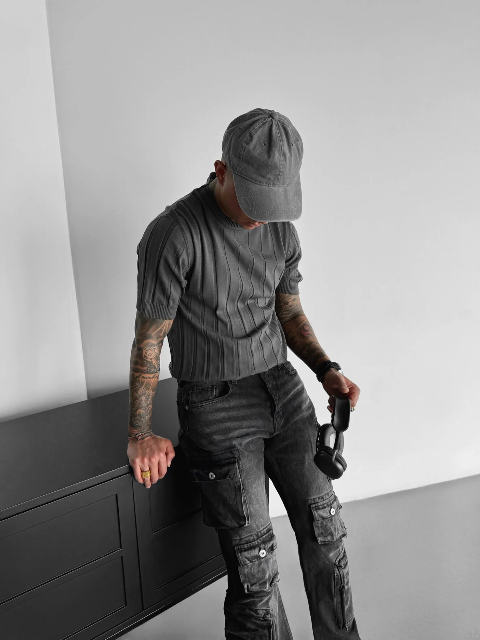 Regular Fit Knit Lines T-shirt - Anthracite - Image 4