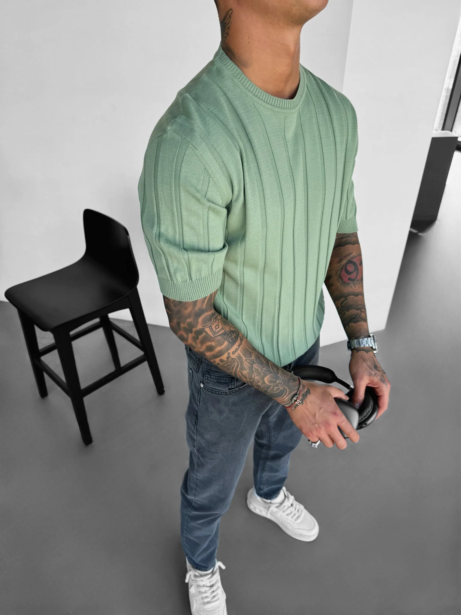 Regular Fit Knit Lines T-shirt - Grass - Image 2